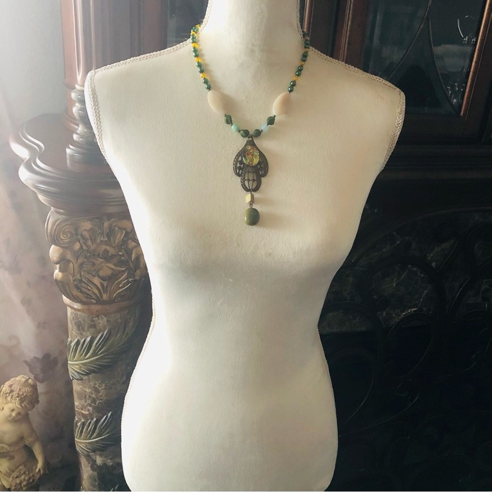 Handmade Handcrafted repurpose cabochon filigree Pearl necklace Size ONE SIZE - 6 Thumbnail