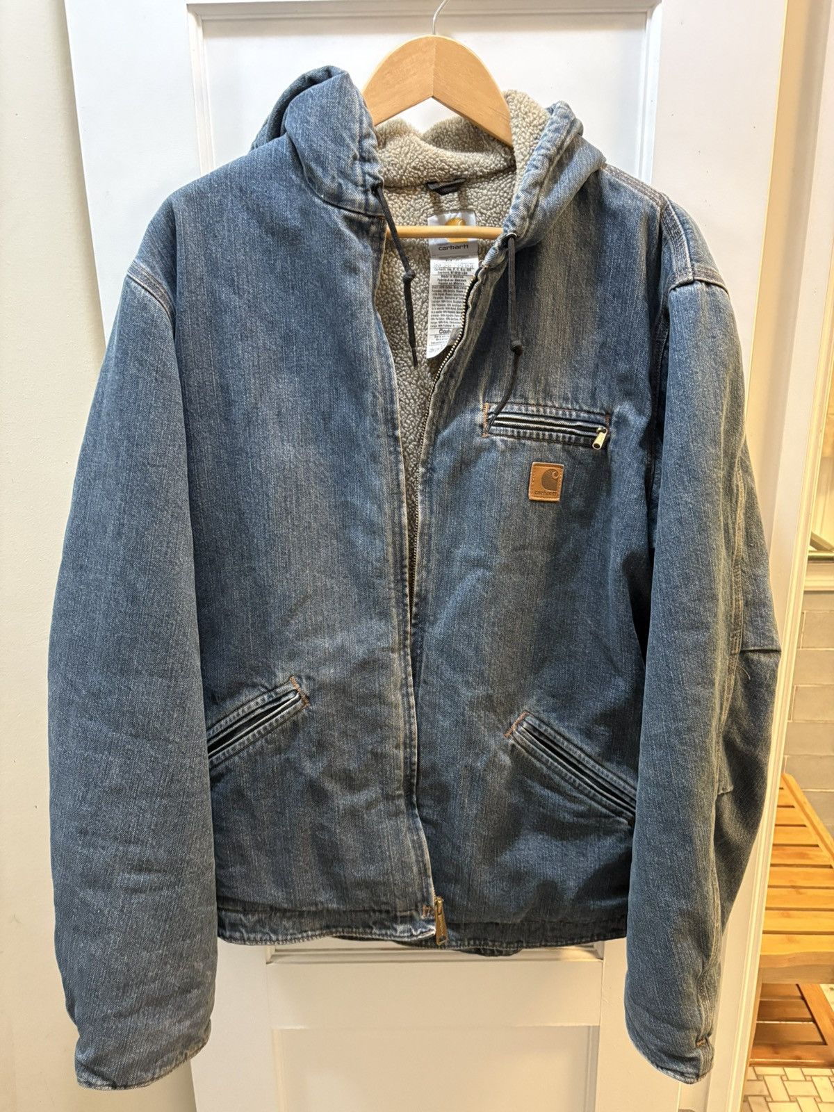 Carhartt Carhartt Hooded Denim Jacket Sherpa J239 LVN - Large Tall Size US L / EU 52-54 / 3 - 5 Thumbnail
