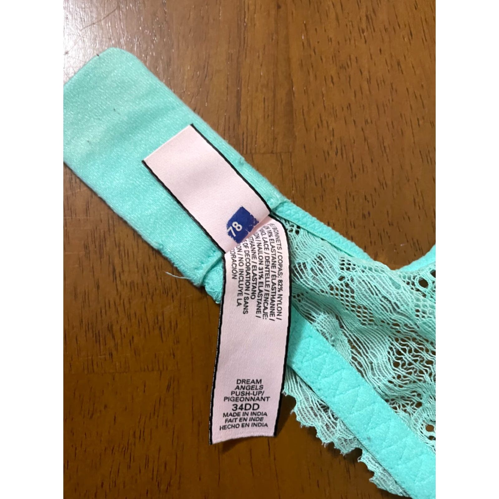 Victoria's Secret VICTORIA'S SECRET DREAM ANGELS PUSH UP Bra Teal 34DD Blue Lace 34DD Womens Underwired Padded Adjustable Back Closure Full Coverage Rhinestone Size ONE SIZE - 5 Thumbnail