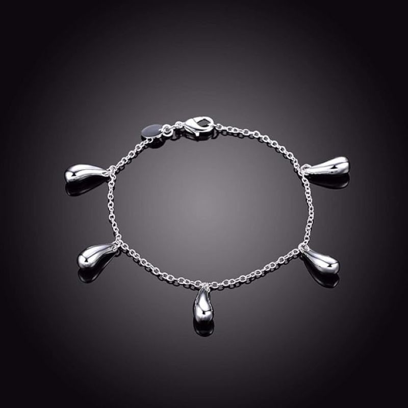 Other Silver Plated Water Drop Charm Bracelet | Polished Chain Size ONE SIZE - 3 Thumbnail