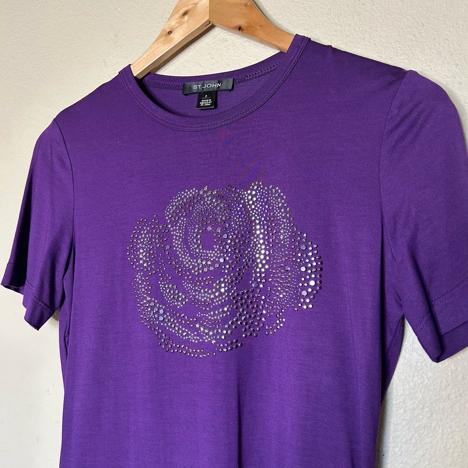 St. John St John T Shirt Purple Floral Viscose Spandex Size S Size S / US 4 / IT 40 - 2 Thumbnail