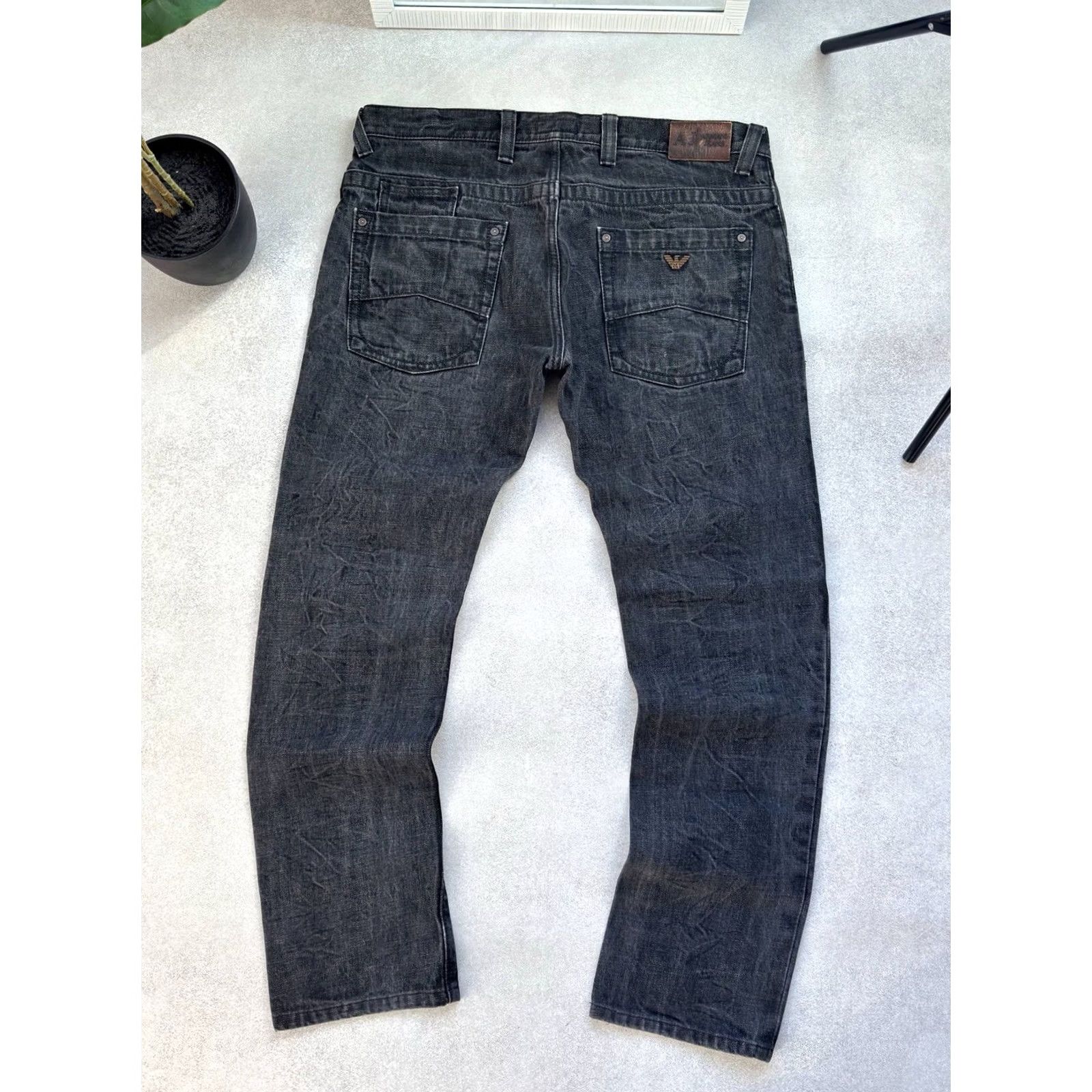 Vintage Armani Jeans Jeans Gray Regular Mens Size 36 Inseam 34 Distressed Logo Y2K Vintage 90s Metal Leg Wide-Leg Pants Size US 36 / EU 52 - 4 Thumbnail