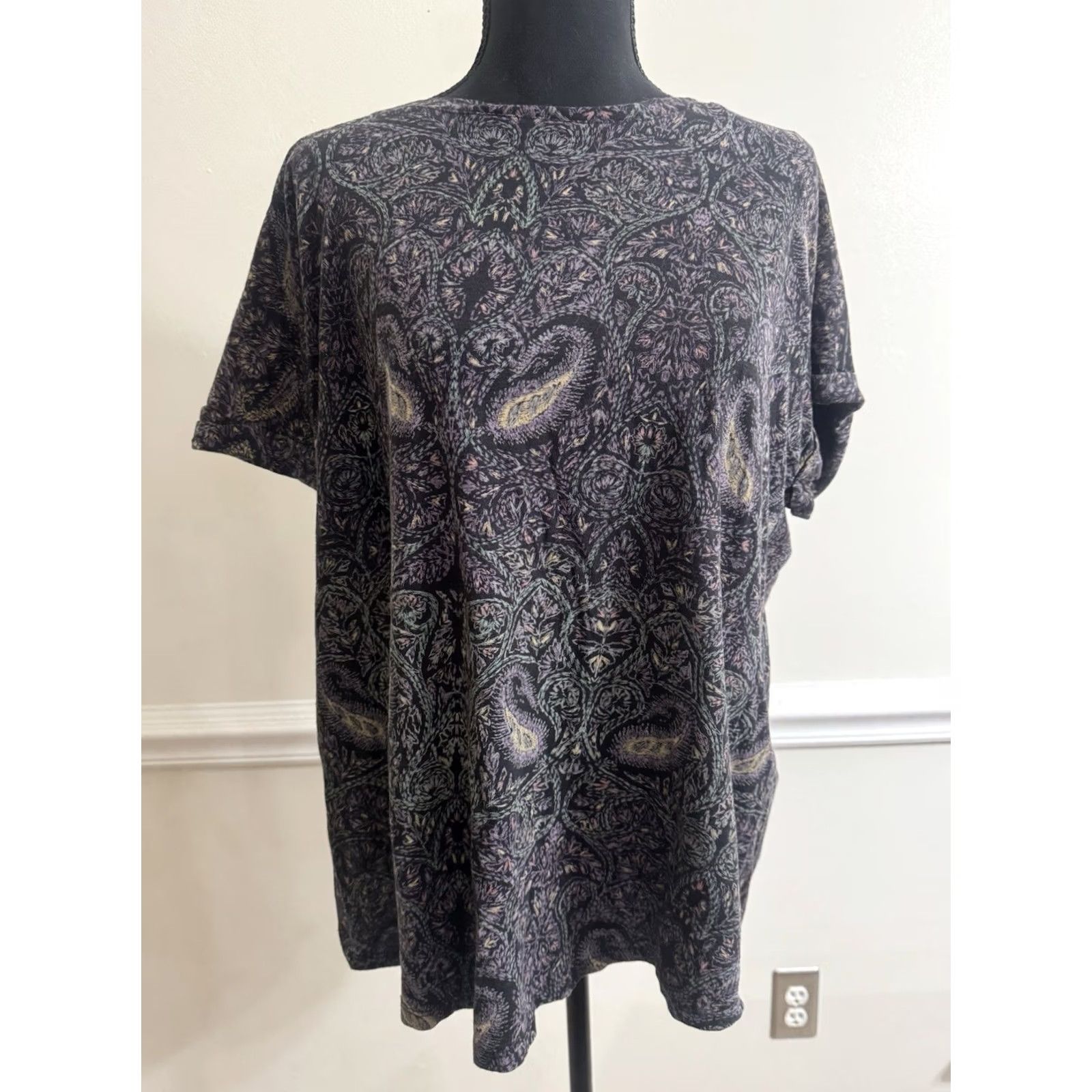 Lucky Brand Lucky Brand Blouse Womens 1X Purple Boho Floral V-Neck Long Sleeve Button Casual Shirt Size XL / US 12-14 / IT 48-50 - 2 Thumbnail