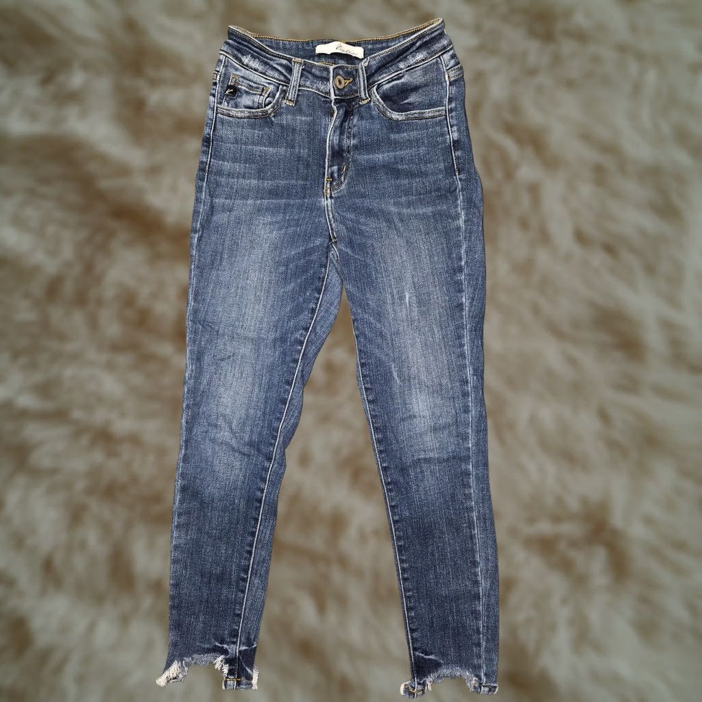 Vintage KanCan Jeans Womens Medium Wash Mid Rise Skinny Distressed Frayed Pockets 5-Pocket Denim Cotton Spandex Jeans Size 26" / US 2 / IT 38 - 1 Thumbnail