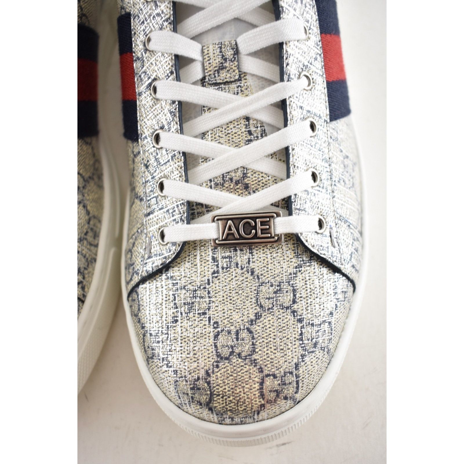 Gucci Gucci Ace GG Logo Supreme Canvas Beige Blue Silver Size US 13 / EU 46 - 10 Thumbnail