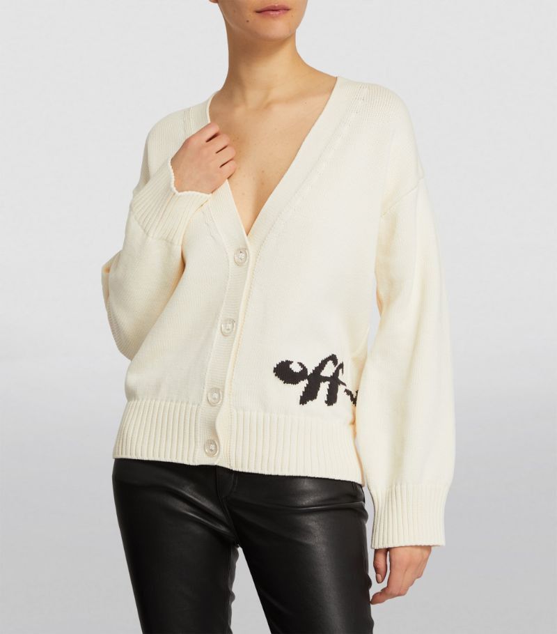 Off-White Ivory Intarsia Logo Knit Cardigan Size L / US 10 / IT 46 - 1 Thumbnail