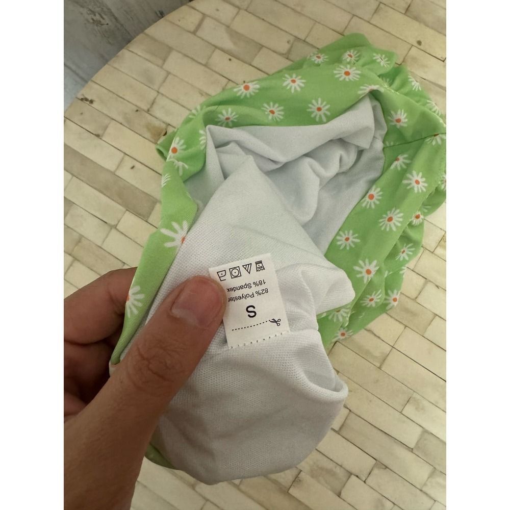 Other Green High Waist Daisy Print Bikini Bottom with Ruffle Detai Size ONE SIZE - 5 Thumbnail