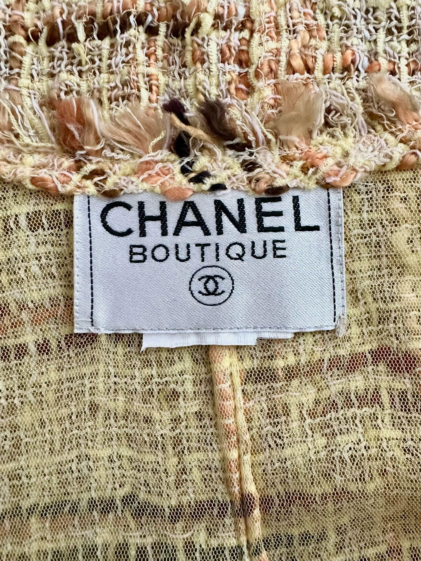 Chanel Chanel tweed fringe raw edge jacket women's sunset yellow Size M / US 6-8 / IT 42-44 - 7 Thumbnail