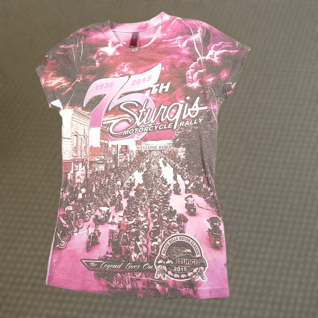 Next Level Sturgis 2015 75th Anniversary Shirt Womens M Short Sleeve Pink Motorcycle Shirt Size M / US 6-8 / IT 42-44 - 1 Thumbnail