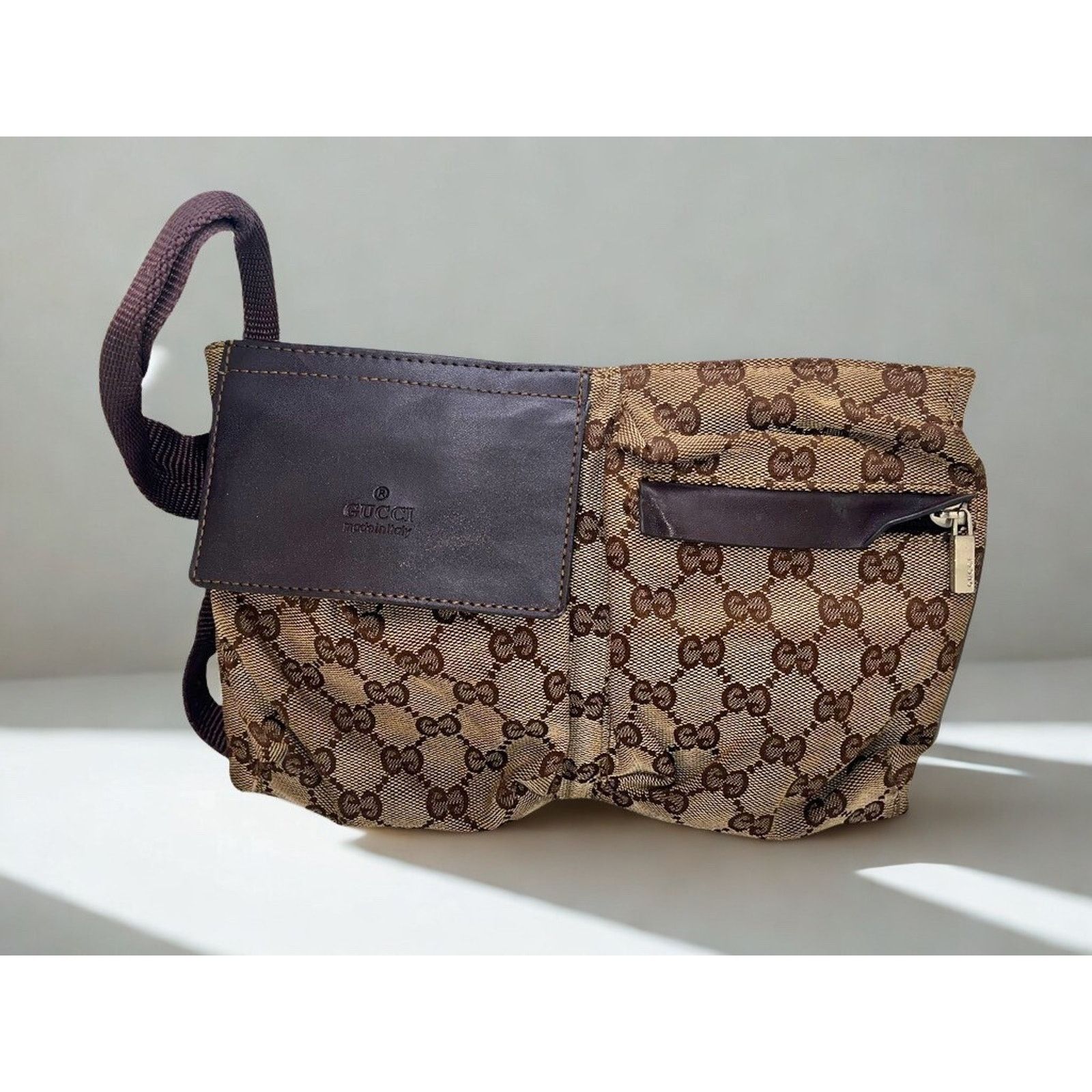 Gucci Gucci GG Canvas x Leather Beige Brown Waist Bag Belt Bag Size ONE SIZE - 11 Thumbnail