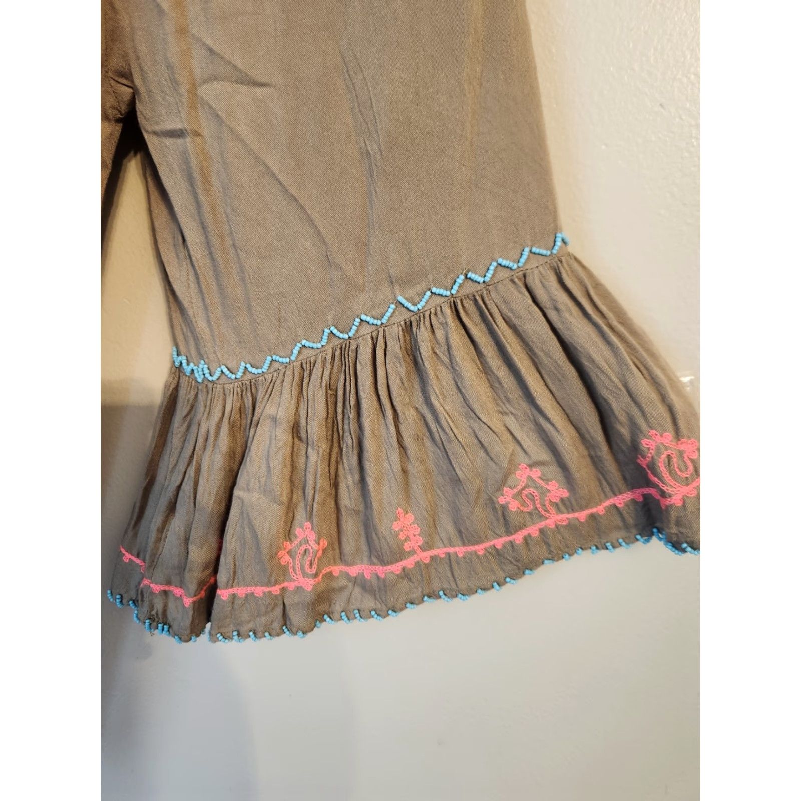 Bell Lagaci Cover Up Top Gray 3/4 Bell Sleeve Beaded Embroidered Round Neck Bohemian Hippie M Womens Size M / US 6-8 / IT 42-44 - 5 Thumbnail