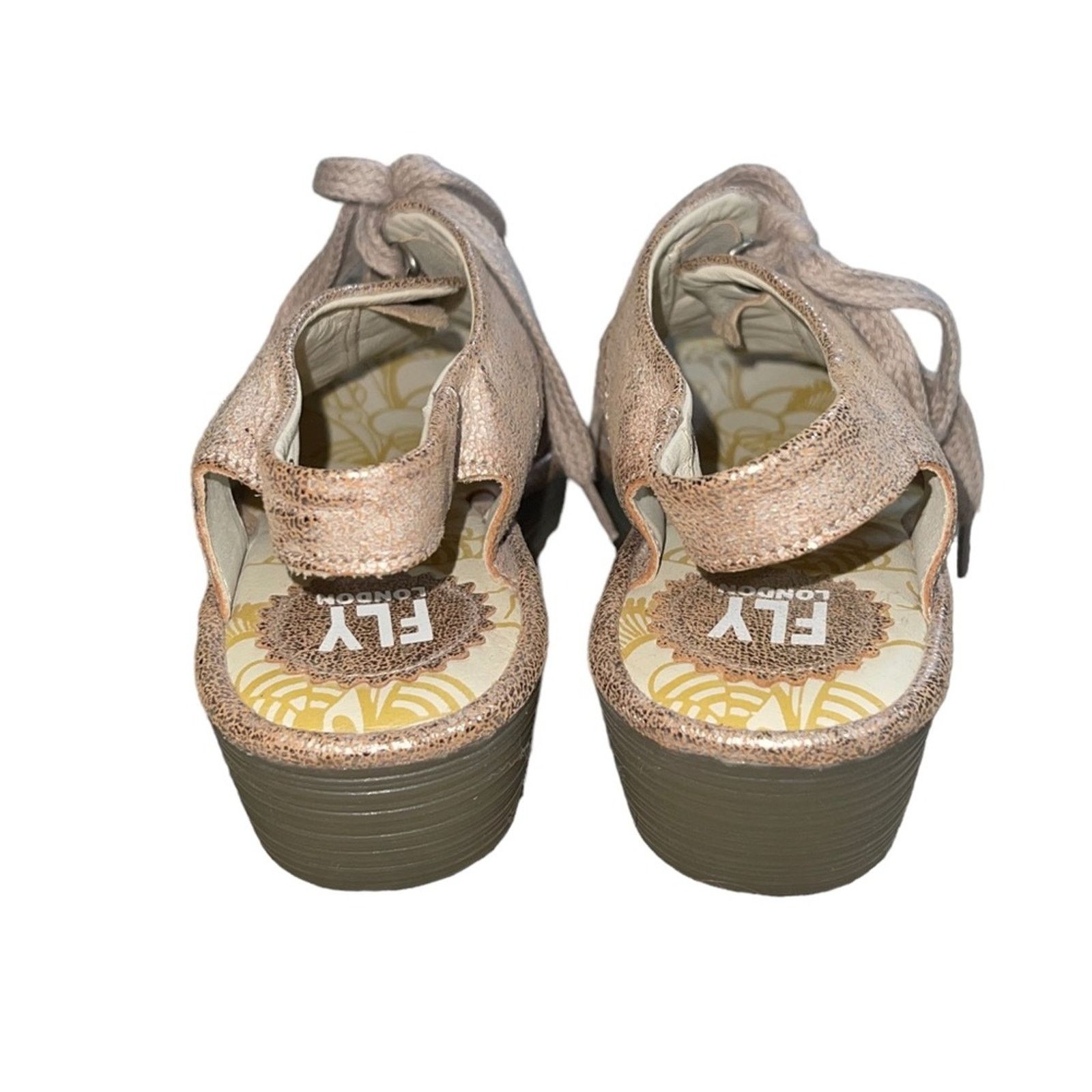 Fly London FLY London Ylfa Leather Lace Up Tan Gold Wedge Sandals Size US 7.5 / IT 37.5 - 2 Thumbnail