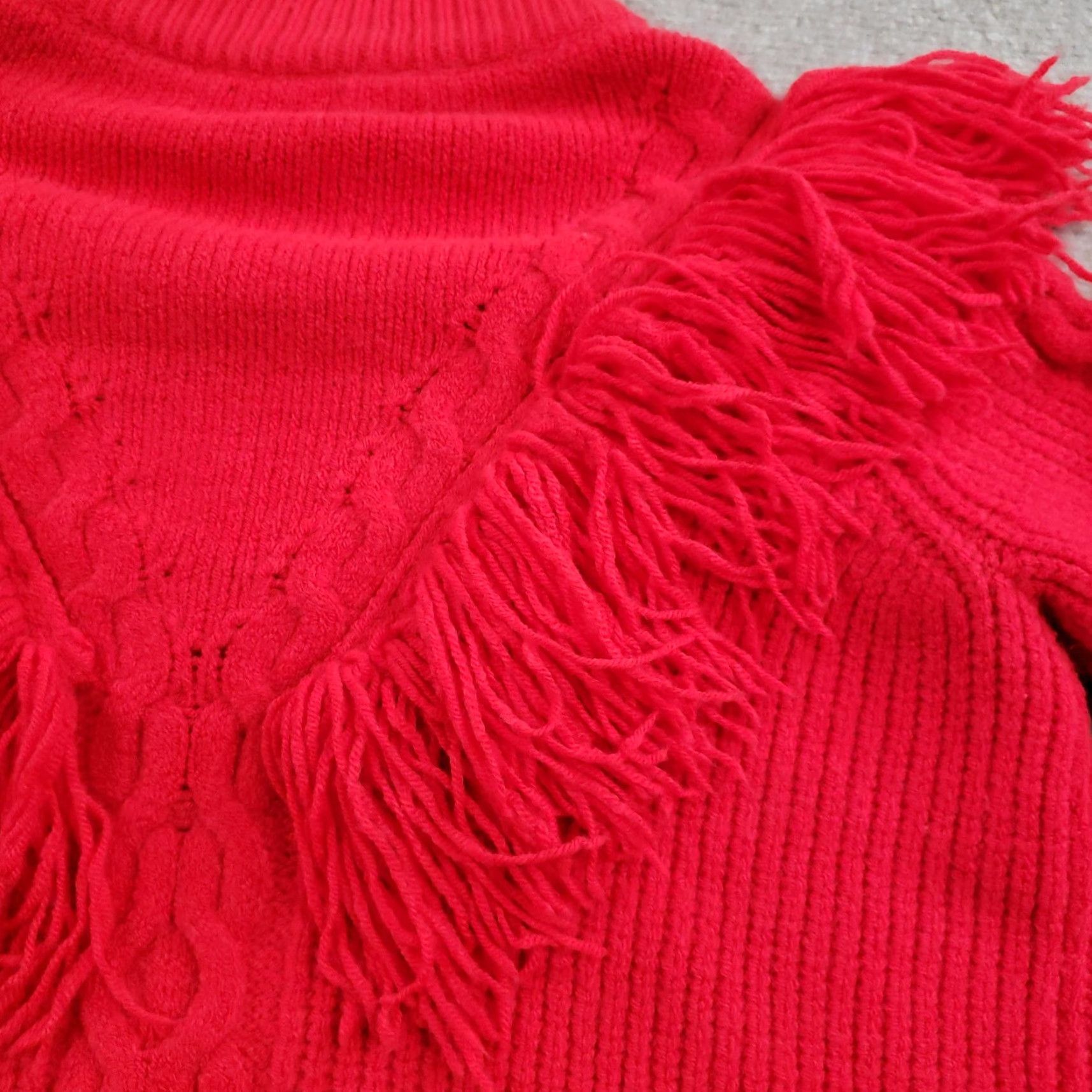 Vintage Tuckernuck Sweater Womens Medium Red Fringe Mock Neck Cable Knit Chunky Pullover Size M / US 6-8 / IT 42-44 - 8 Thumbnail