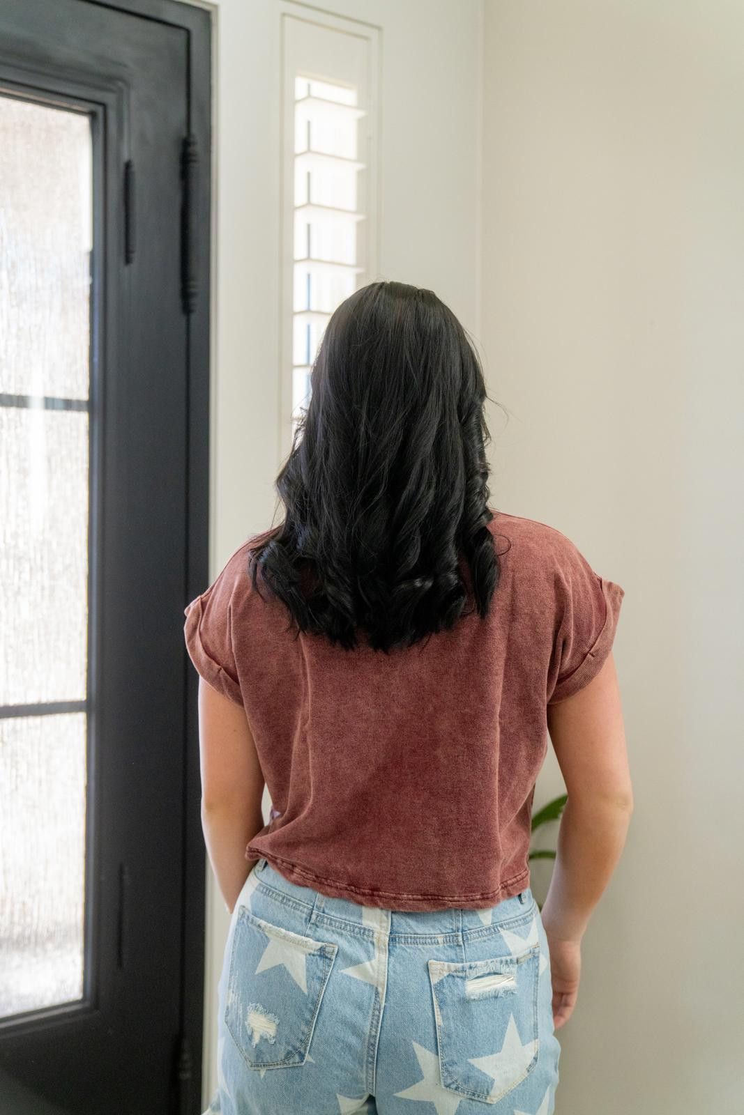 Other Acid Wash Cotton Folded Sleeve Top Zenana Size S / US 4 / IT 40 - 12 Thumbnail