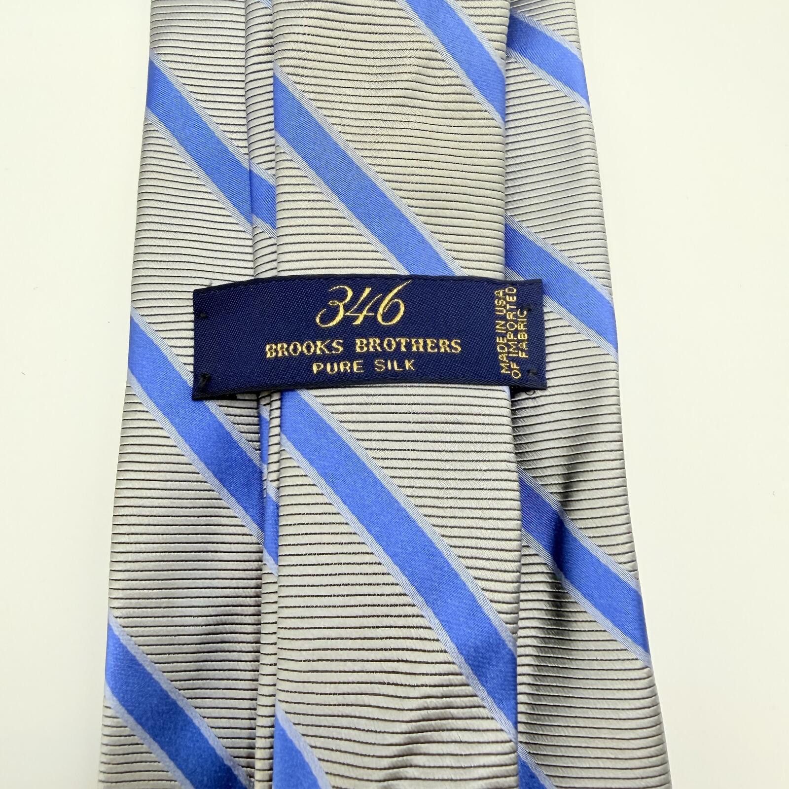 Brooks Brothers Brooks Brothers Tie Men's Silver Blue Stripe 100% Silk Size ONE SIZE - 3 Thumbnail