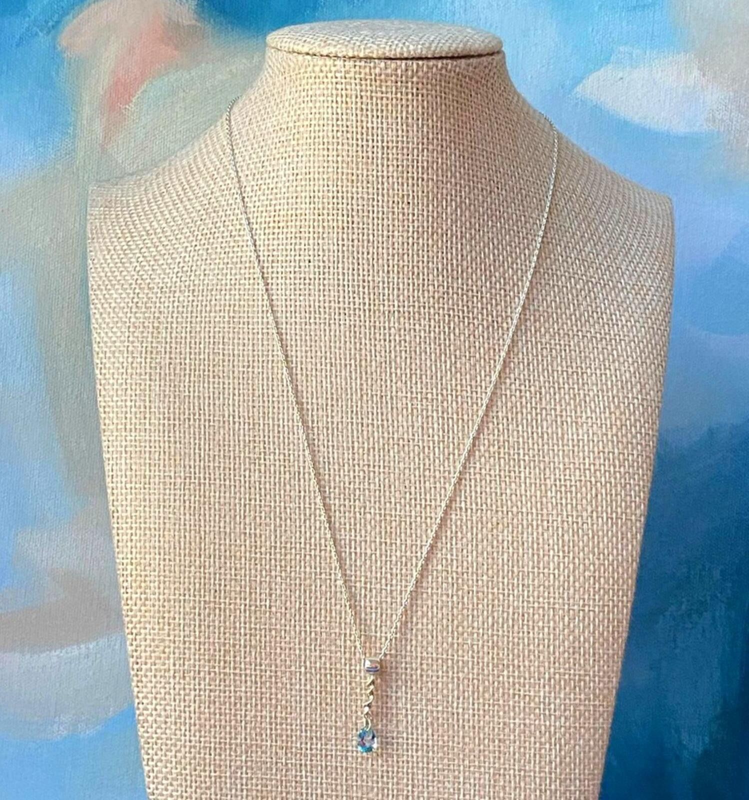 Other 925 Sterling Silver Teardrop Aquamarine Pendant Necklace Size ONE SIZE - 2 Thumbnail