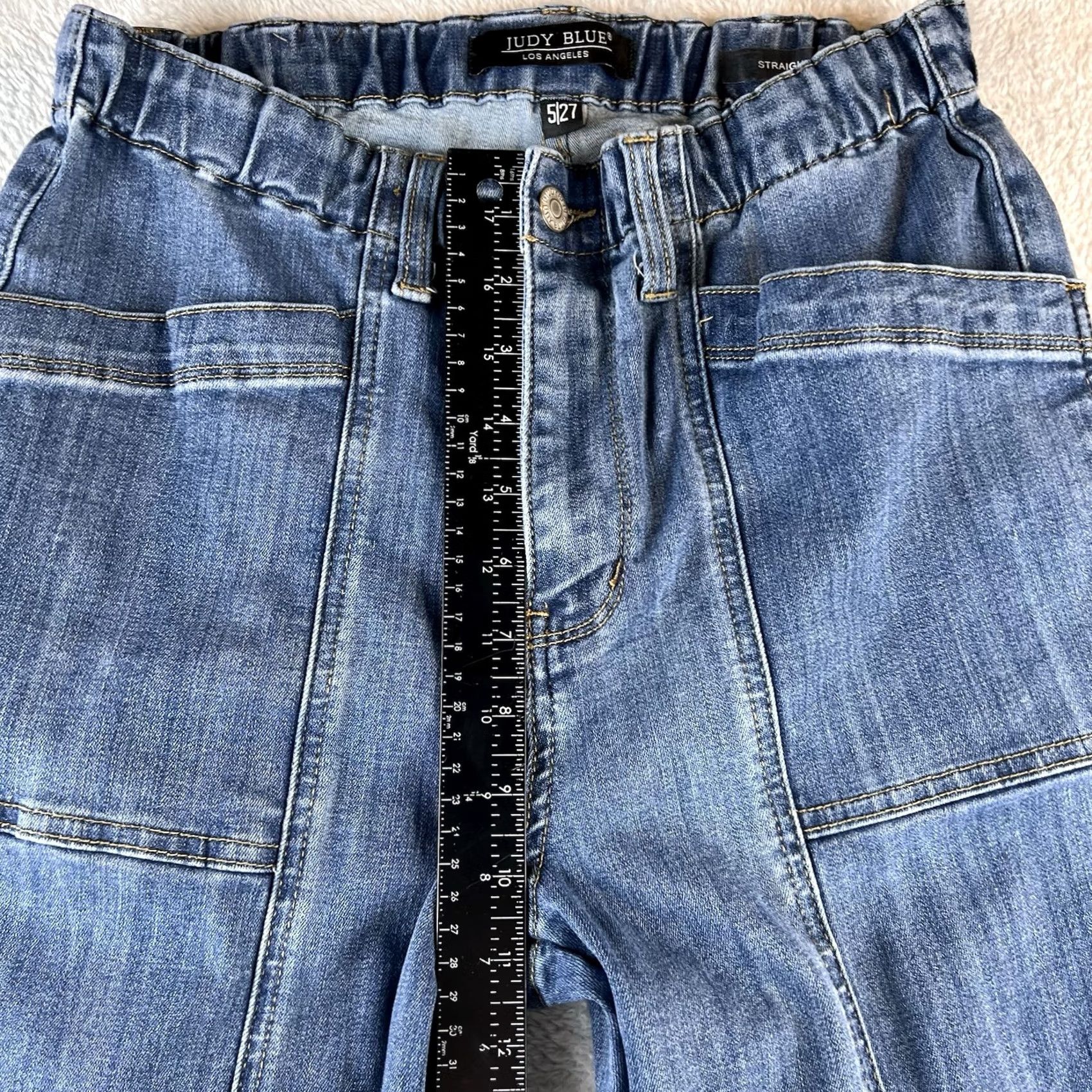 Vintage Judy Blue Jeans 5/27 Blue Straight Leg Elastic Waist Mid High Rise Straight Women Jeans 30 in Inseam Size 27" / US 4 / IT 40 - 5 Thumbnail