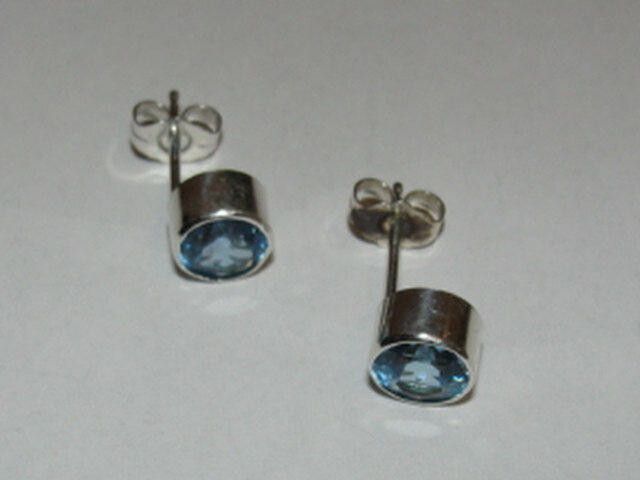 Handmade Sterling Silver Faceted Blue Topaz Bezel Set Earrings Size ONE SIZE - 3 Thumbnail