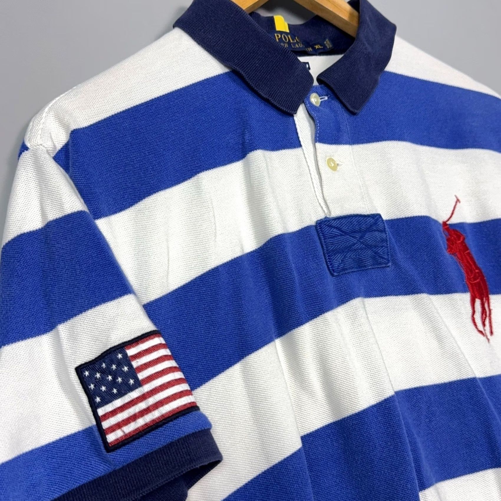 Polo Ralph Lauren Polo Ralph Lauren Big Pony USA Polo Shirt Mens Size XL Striped Flag Blue Size US XL / EU 56 / 4 - 3 Thumbnail