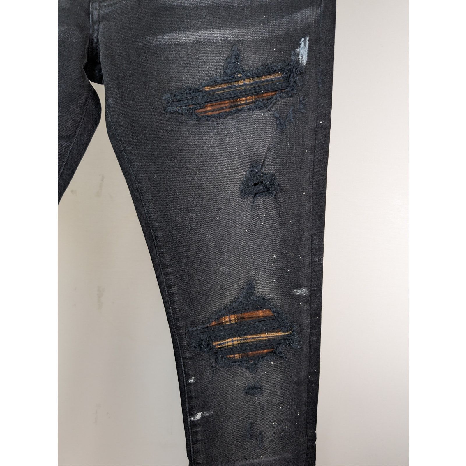 Amiri o1rshd1 MX1 Plaid Denim Jeans in Aged Black Size US 31 - 8 Thumbnail