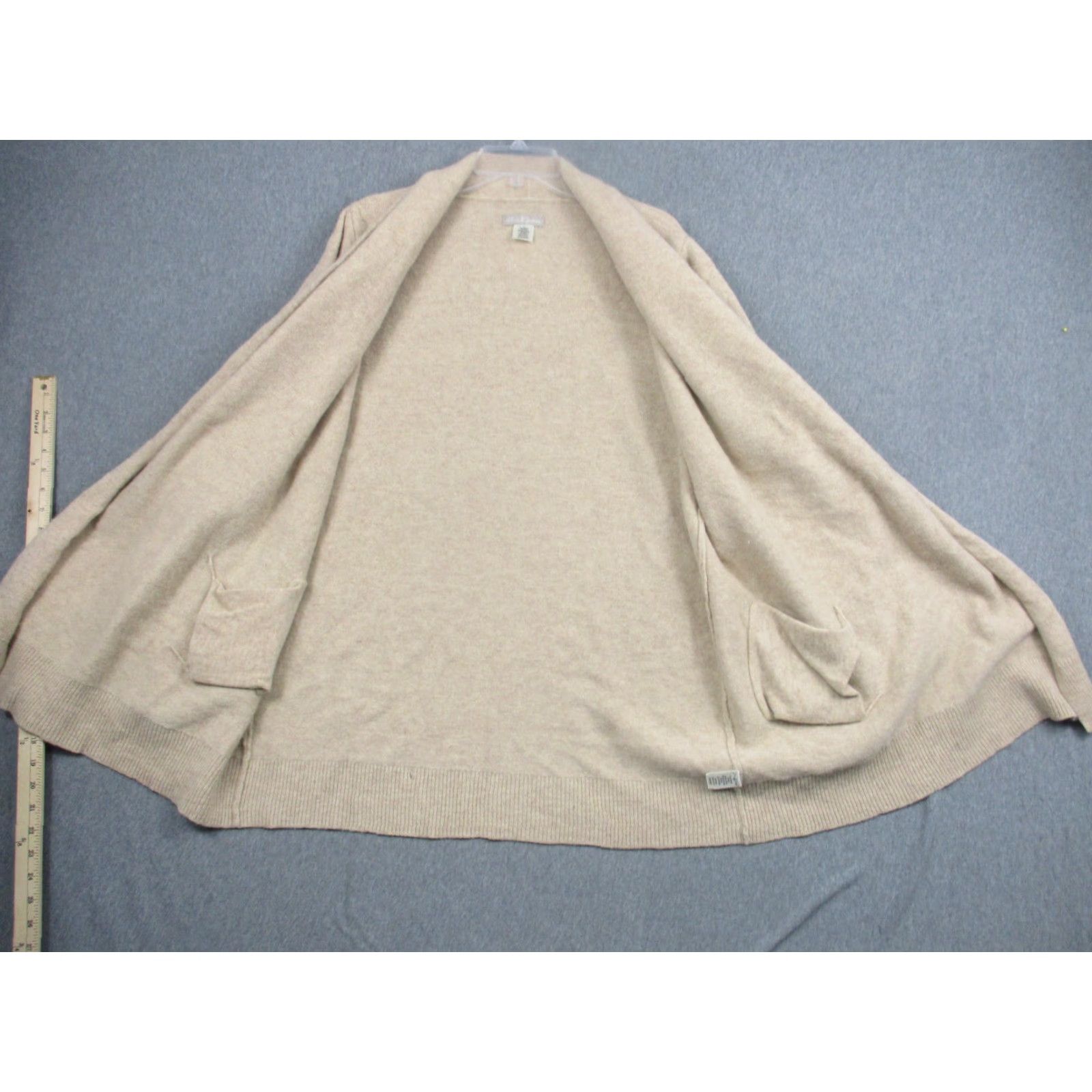 Vintage Mark And Graham Cardigan Womens Large Beige Knit Lambswool Open Front Pockets Size L / US 10 / IT 46 - 6 Thumbnail