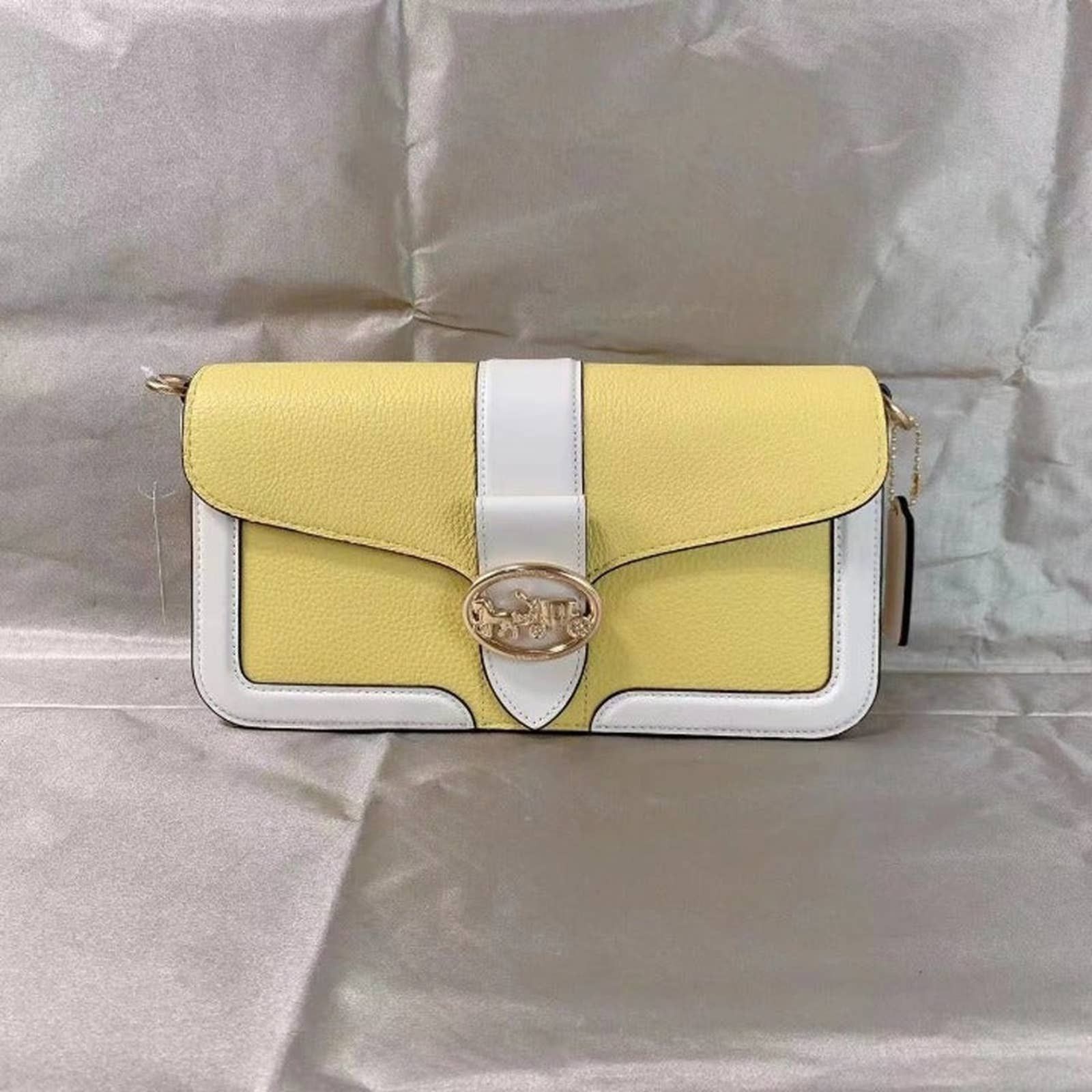 image of Coach C8607 Georgie Shoulder Bag In Colorblock Gold/retro in Yellow, Women's