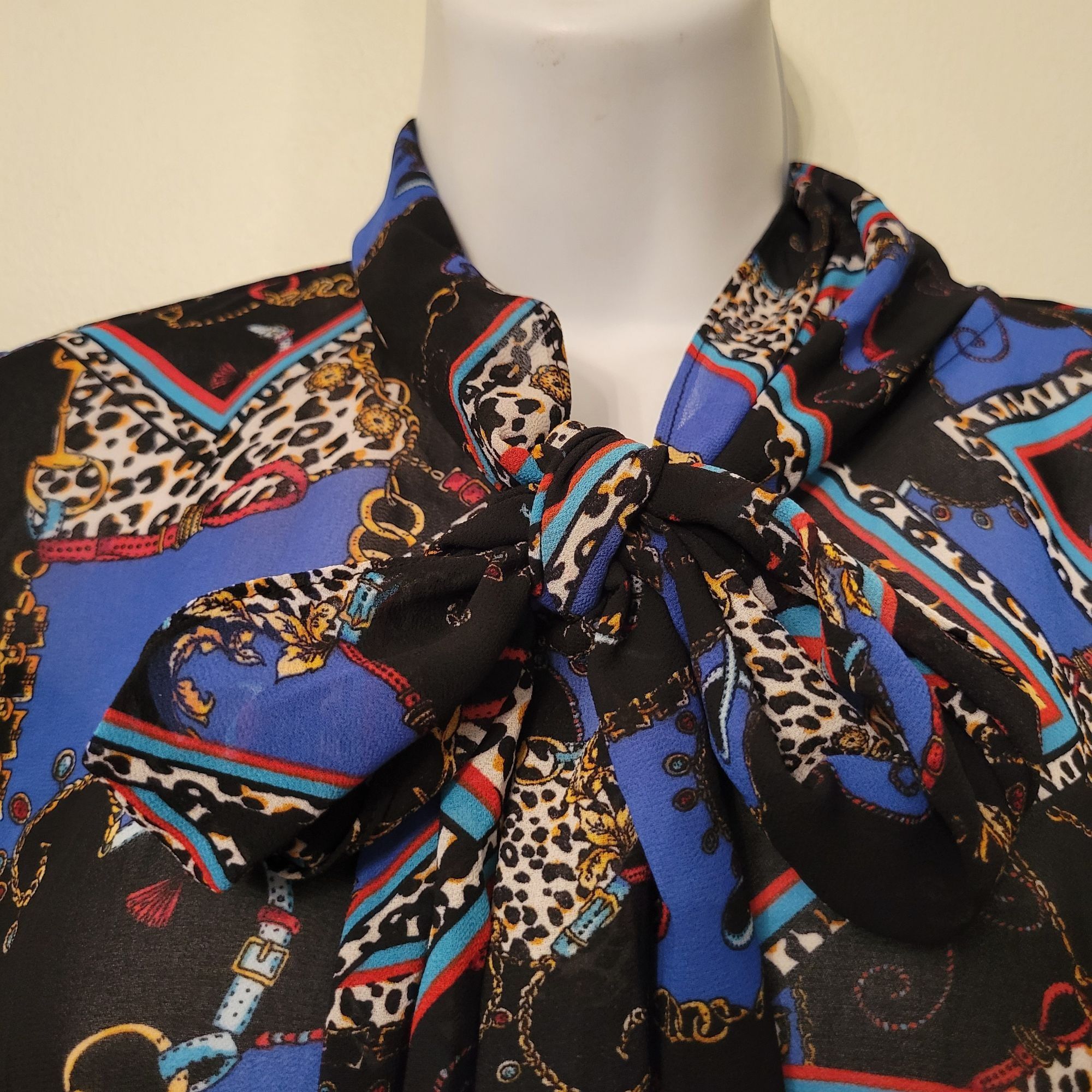 Other Kut from the Kloth M Leopard Chain Print Bow Neck Blouse Pro Size M / US 6-8 / IT 42-44 - 4 Thumbnail