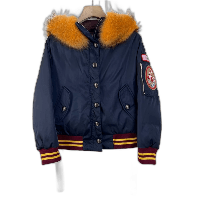 Miu Miu Miumiu Navy Down Jacket with Fur Hood Size XS / US 0-2 / IT 36-38 - 1 Thumbnail