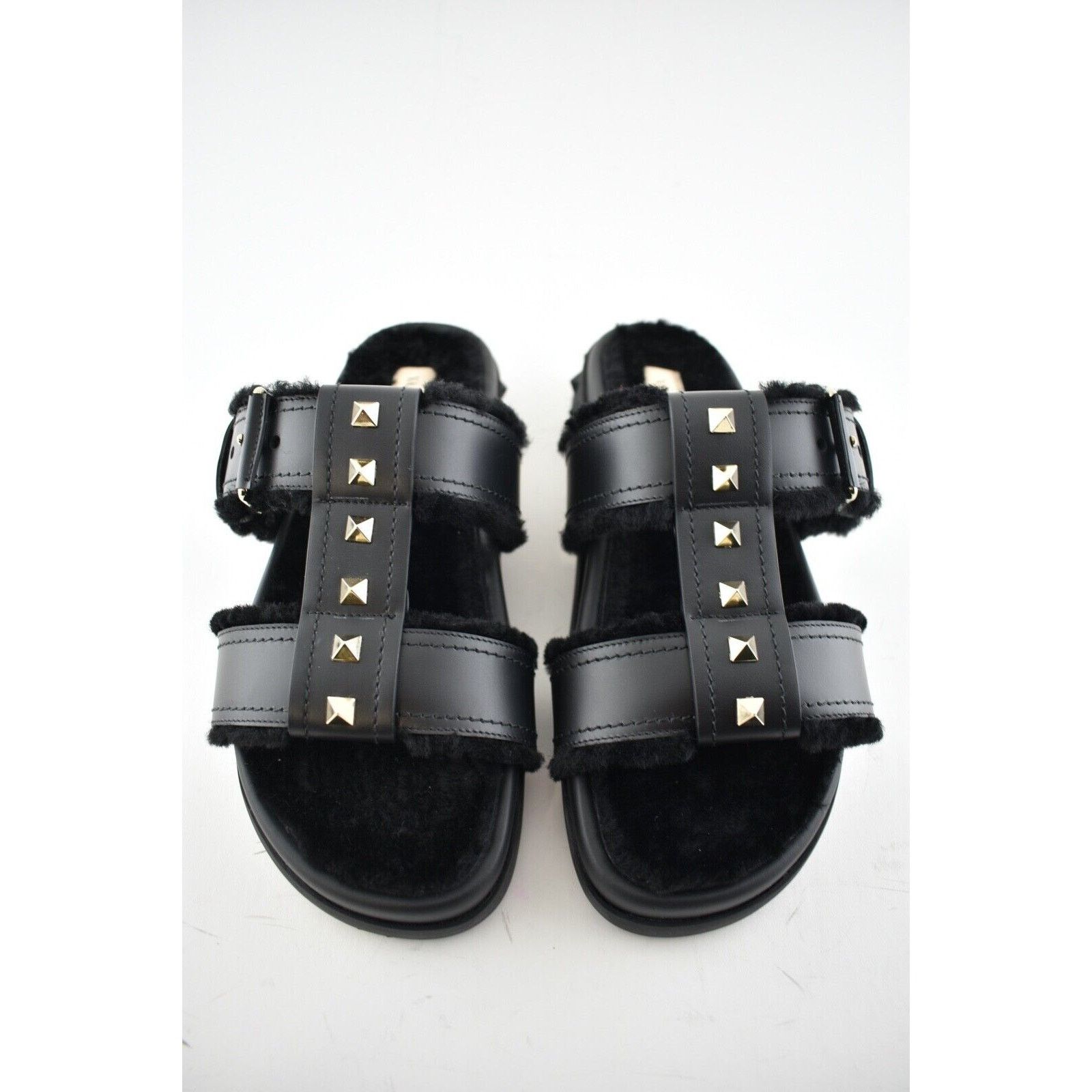 Valentino Valentino Rockstud Black Shearling Fur Caged Mule Slip On Size US 6 / IT 36 - 5 Thumbnail