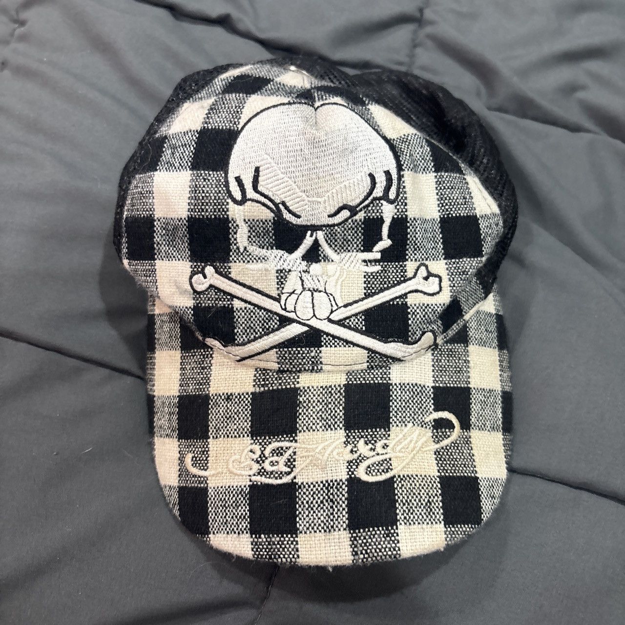vtg ed hardy crossbone skull snapback NWT Vintage Y2K Don Ed Hardy Trucker Hat SnapBack Navy Blue  main image 3
