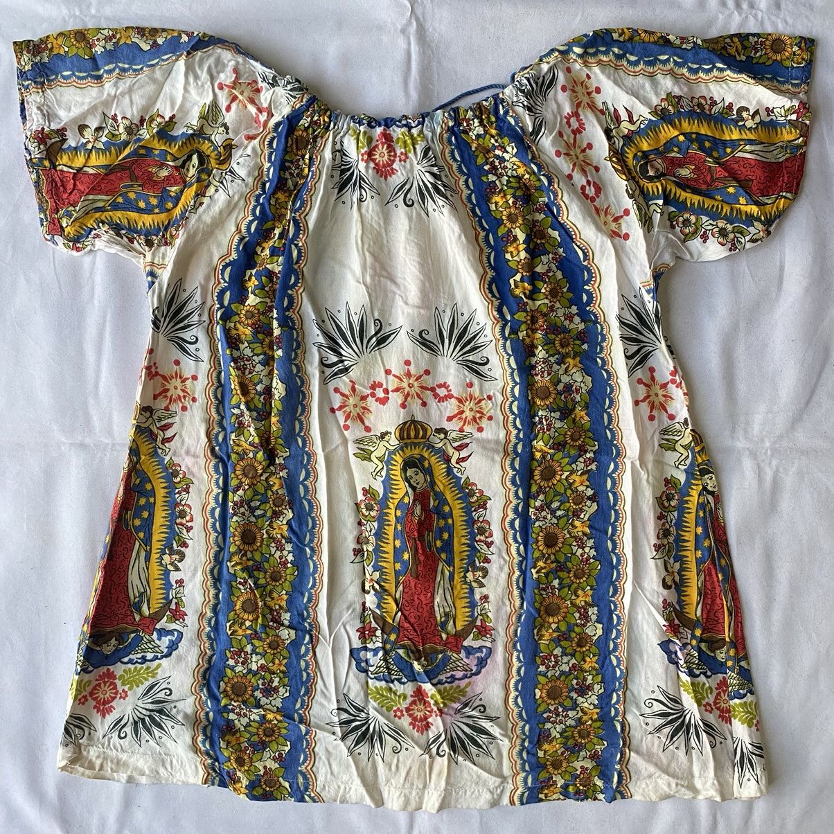 Japanese Brand × Vintage Vintage Mexican Folk Art Virgin Mary Off Shoulder Blouse Size M / US 6-8 / IT 42-44 - 11 Thumbnail