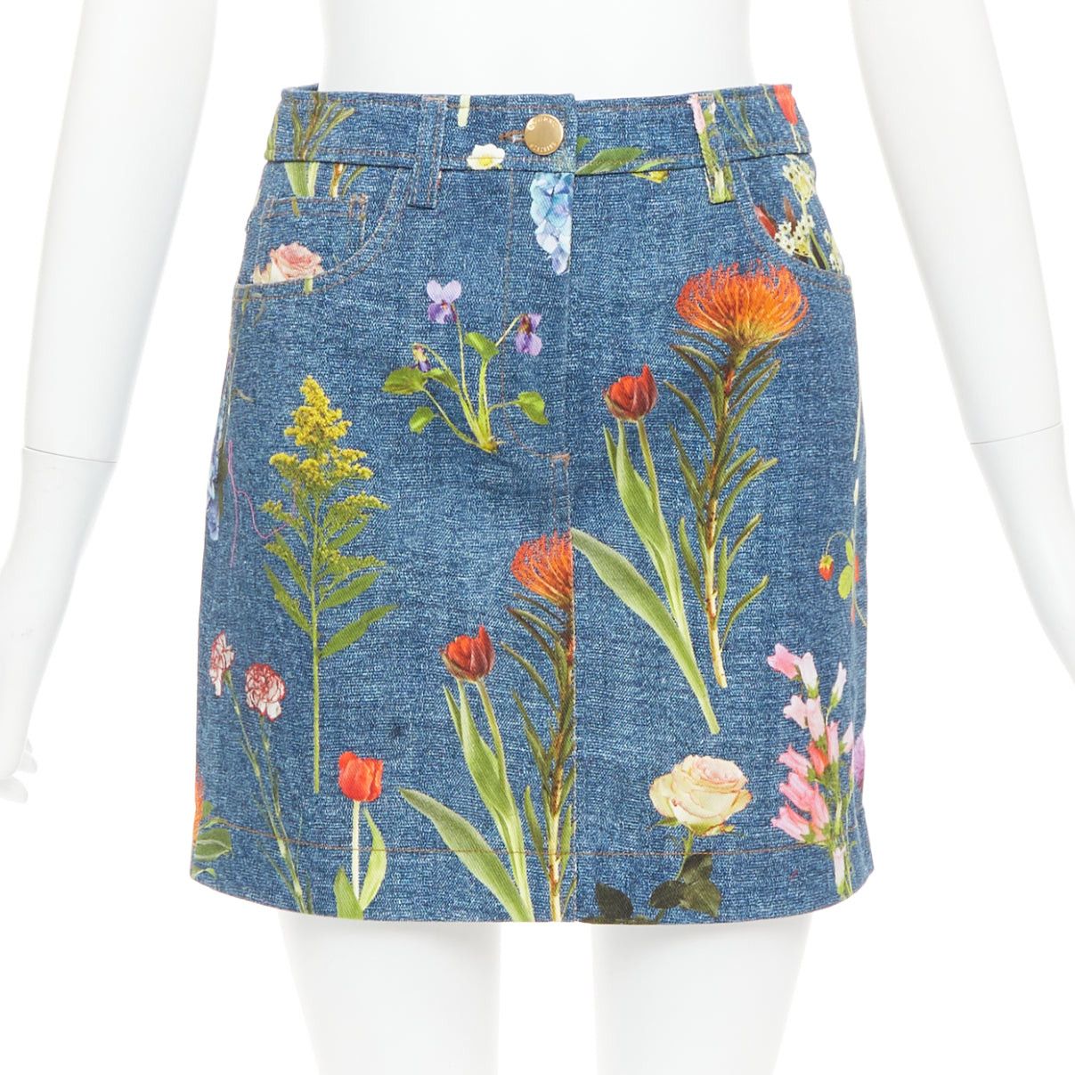 Moschino MOSCHINO BOUTIQUE blue floral print cotton denim mini skirt IT38 XS Size 26" / US 2 / IT 38 - 1 Thumbnail