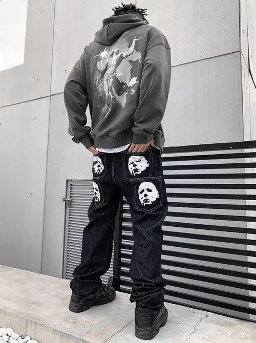 VIBE FACES Graphic Black Denim Jeans Size US 30 / EU 46 - 1 Thumbnail
