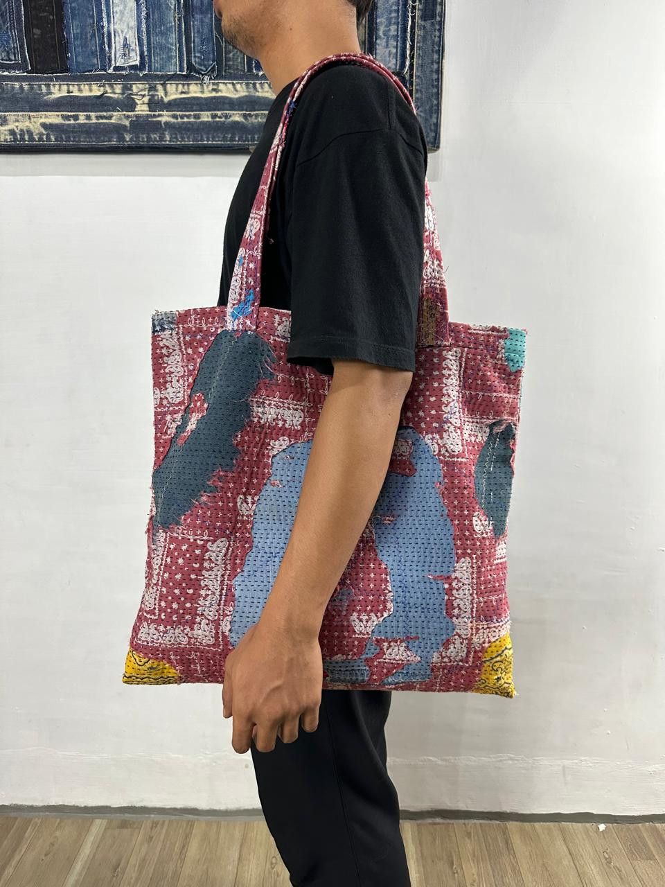 Other Custom Made Distressed Denim Paisley Patchwork Boro Tote bag Size ONE SIZE - 12 Thumbnail
