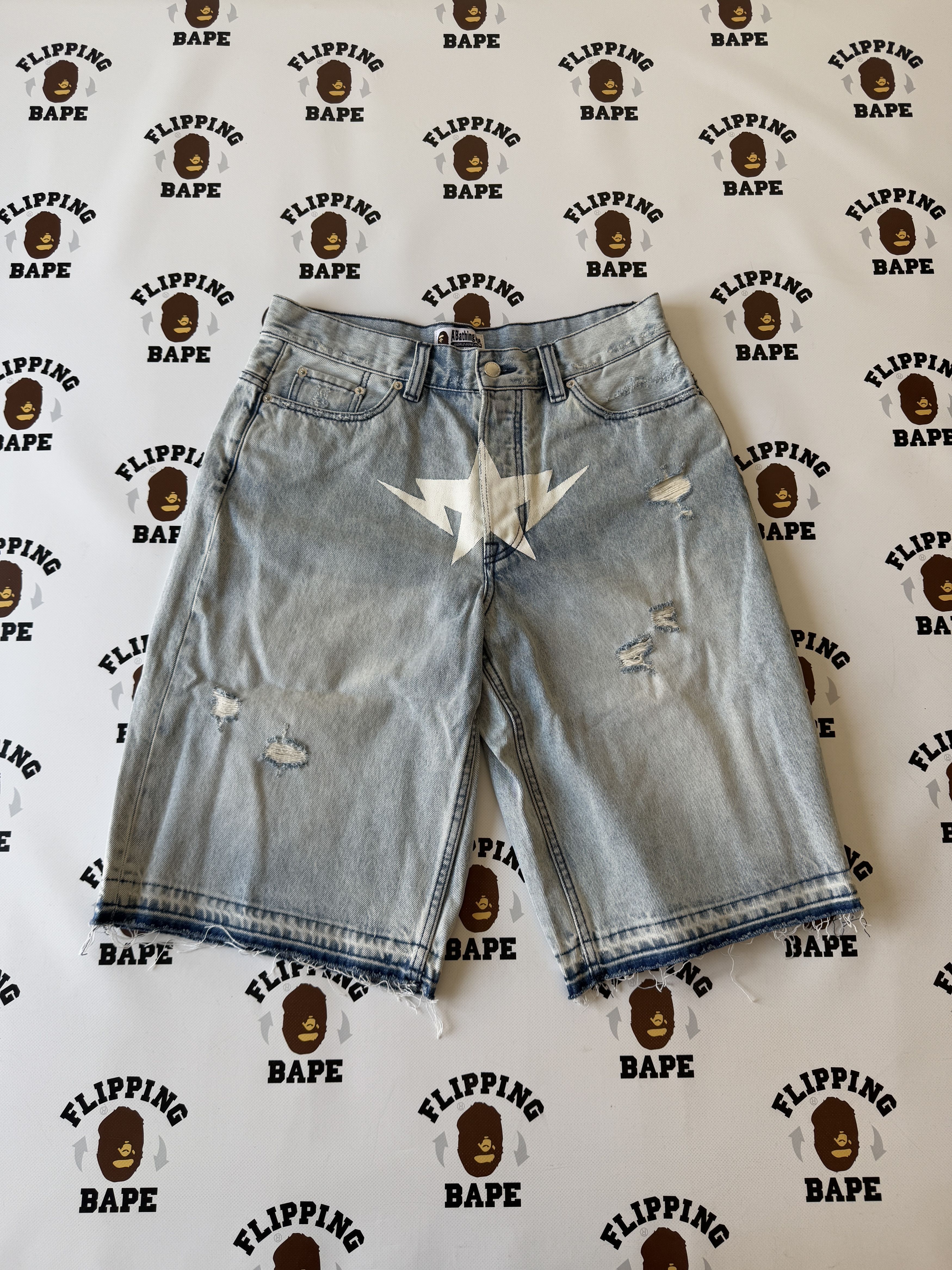 Bape BAPE DESTROYED STA RELAXED FIT 13OZ DEMIN SHORTS Size US 34 / EU 50 - 1 Thumbnail