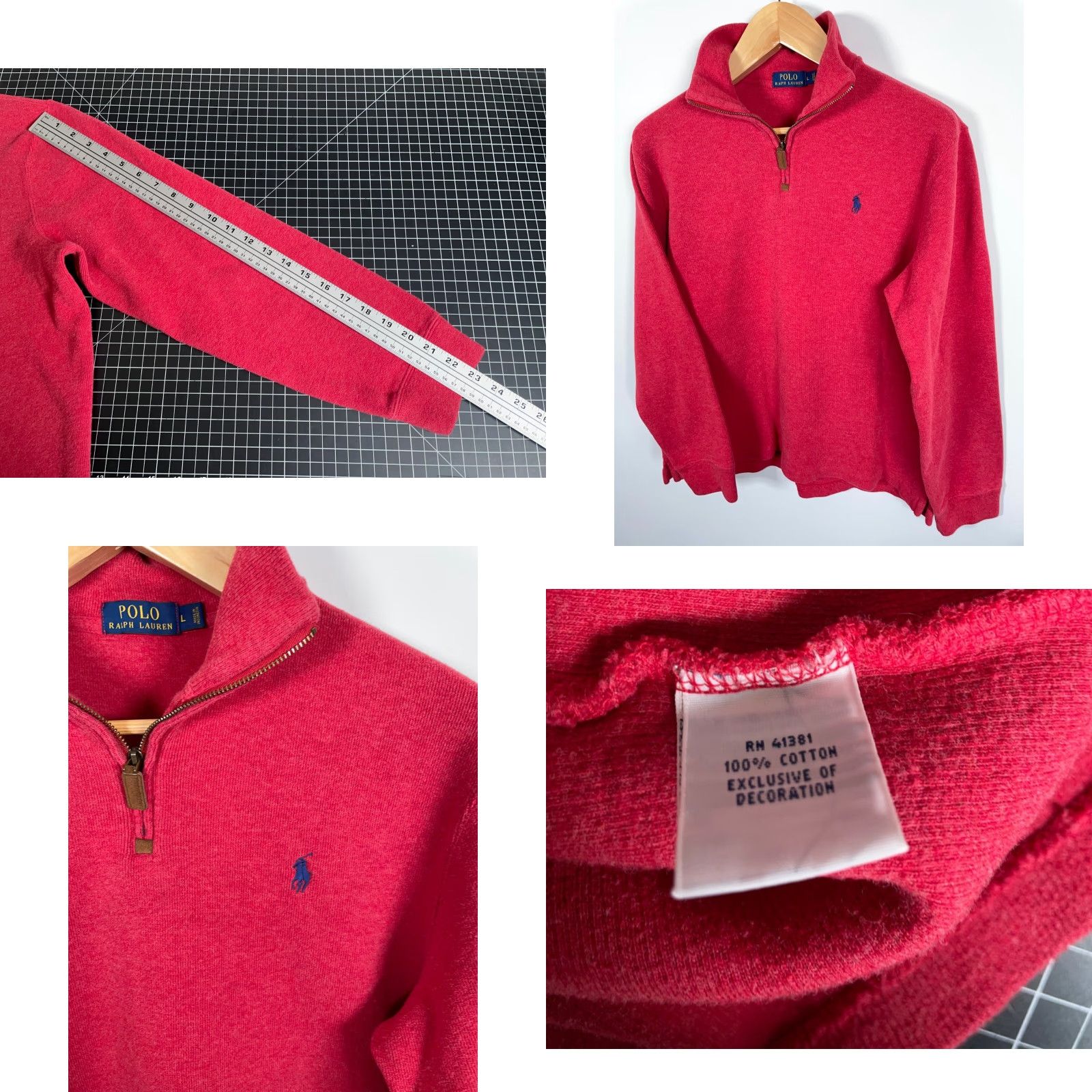 Polo Ralph Lauren Polo Ralph Lauren Sweater Men Large Red 1/4 Zip Cotton Pullover Knit Preppy Size US L / EU 52-54 / 3 - 8 Thumbnail