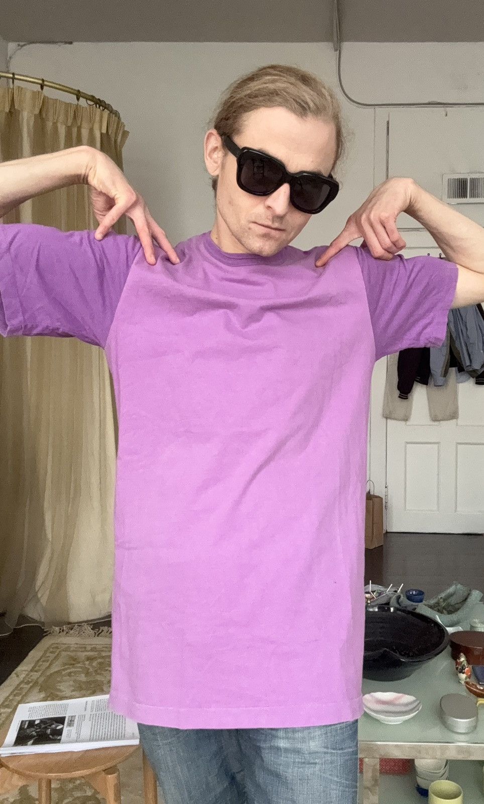 Yohji Yamamoto Yohji Yamamoto Y’s for Men SS02 Two Tone Purple T Shirt Size US L / EU 52-54 / 3 - 3 Thumbnail