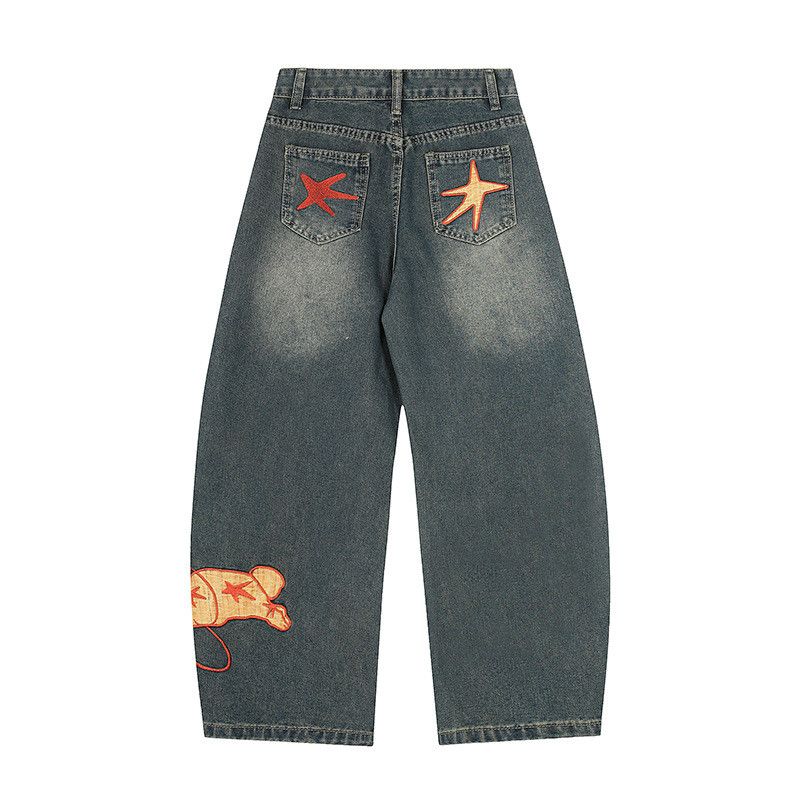 Jean American star rabbit embroidered curved scimitar jeans Size US 32 / EU 48 - 2 Thumbnail