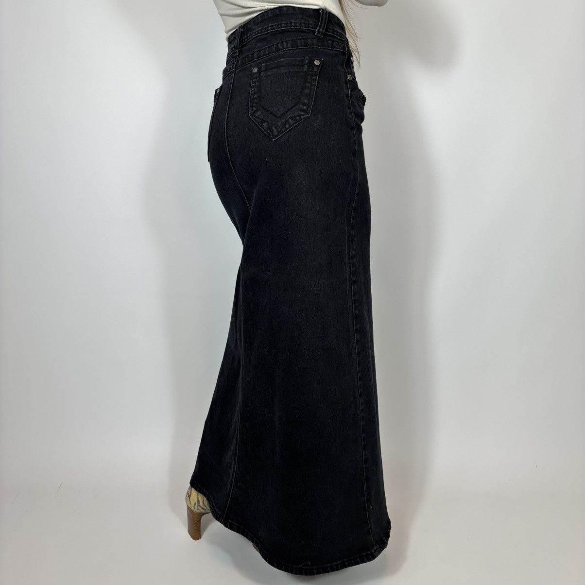 Japanese Brand Vintage Y2K Japanese Style Flared Sexy Denim Maxi Skirt Size 28" / US 6 / IT 42 - 2 Thumbnail