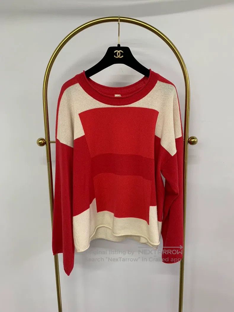 Hermes Hermes Red and white color block cashmere top Size XXS / US 00 / IT 34 - 1 Thumbnail