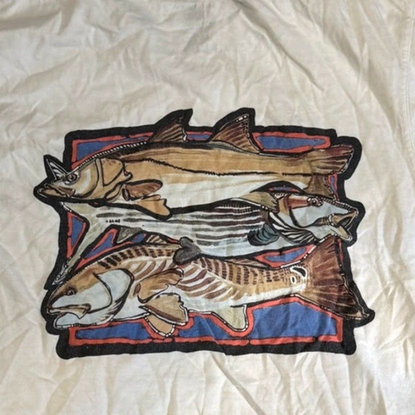 Patagonia VINTAGE Patagonia Mens Beneficial T's Crewneck Hiking T Shirt White World Trout Size S M Size US M / EU 48-50 / 2 - 5 Thumbnail