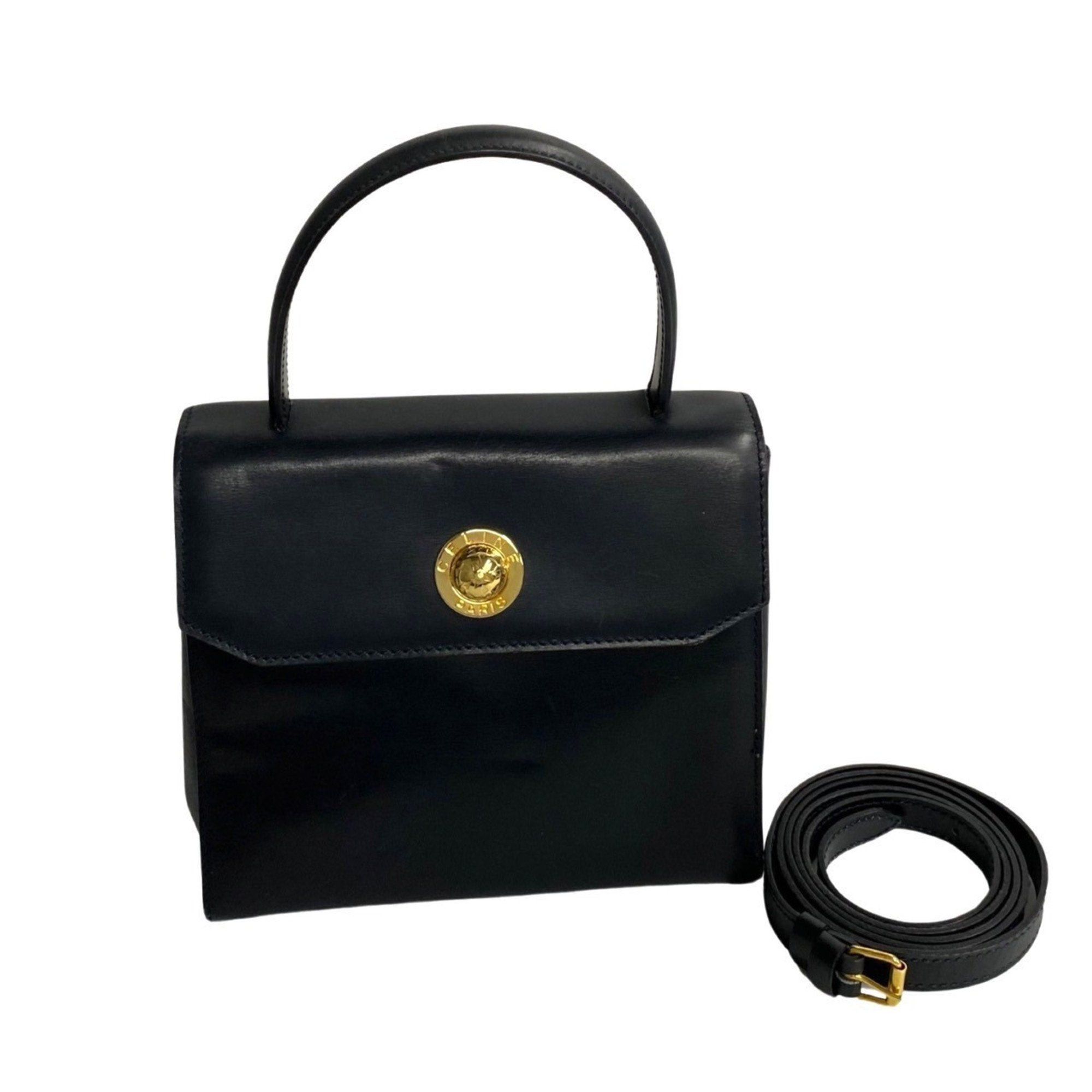 image of Celine Star Ball Leather 2Way Handbag Shoulder Bag Black Red Lining 51431, Women's