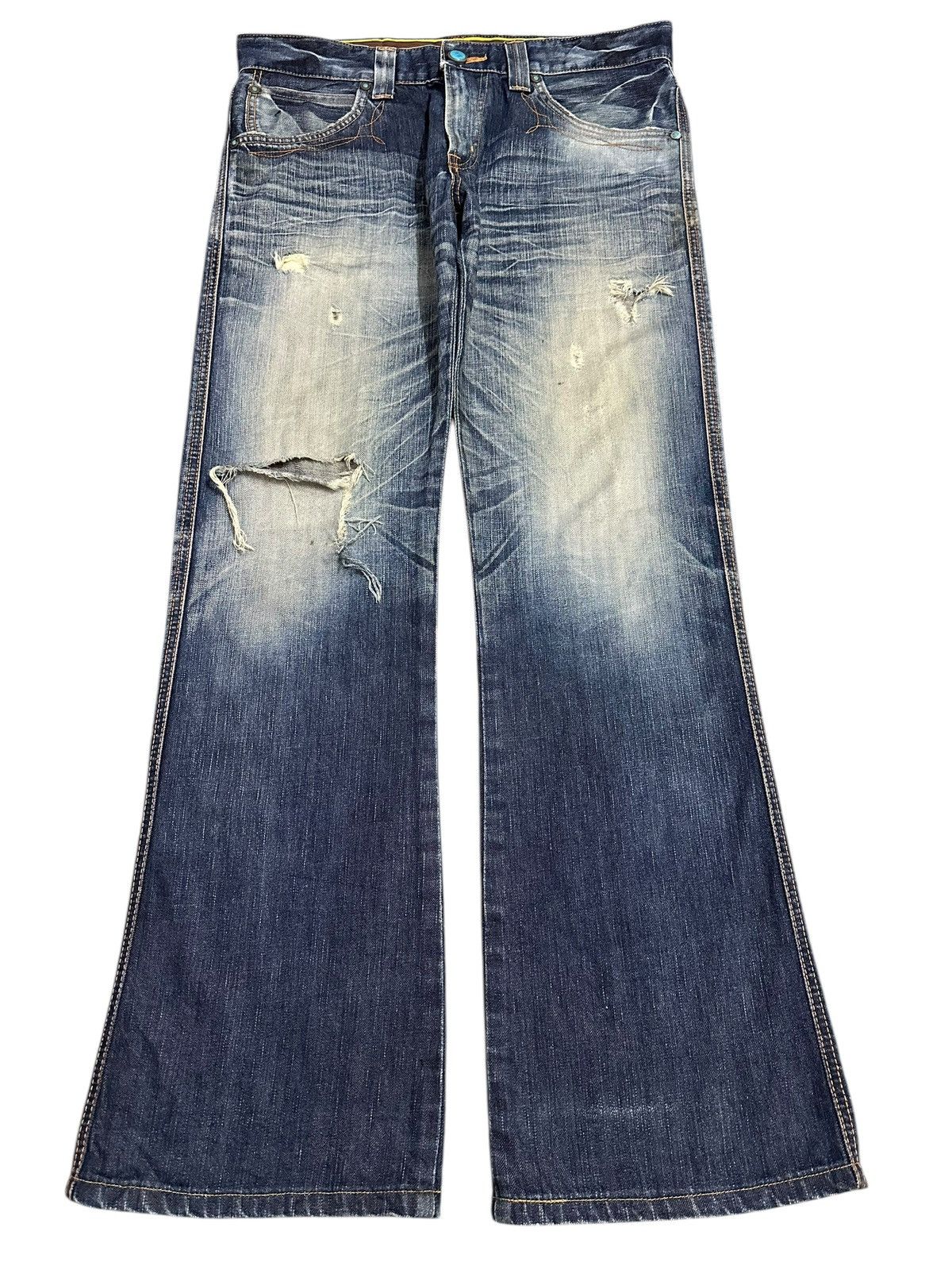 Edwin Vintage Edwin Blue Trip Faded Wash Distressed Bootcut Jeans Size US 34 / EU 50 - 1 Thumbnail