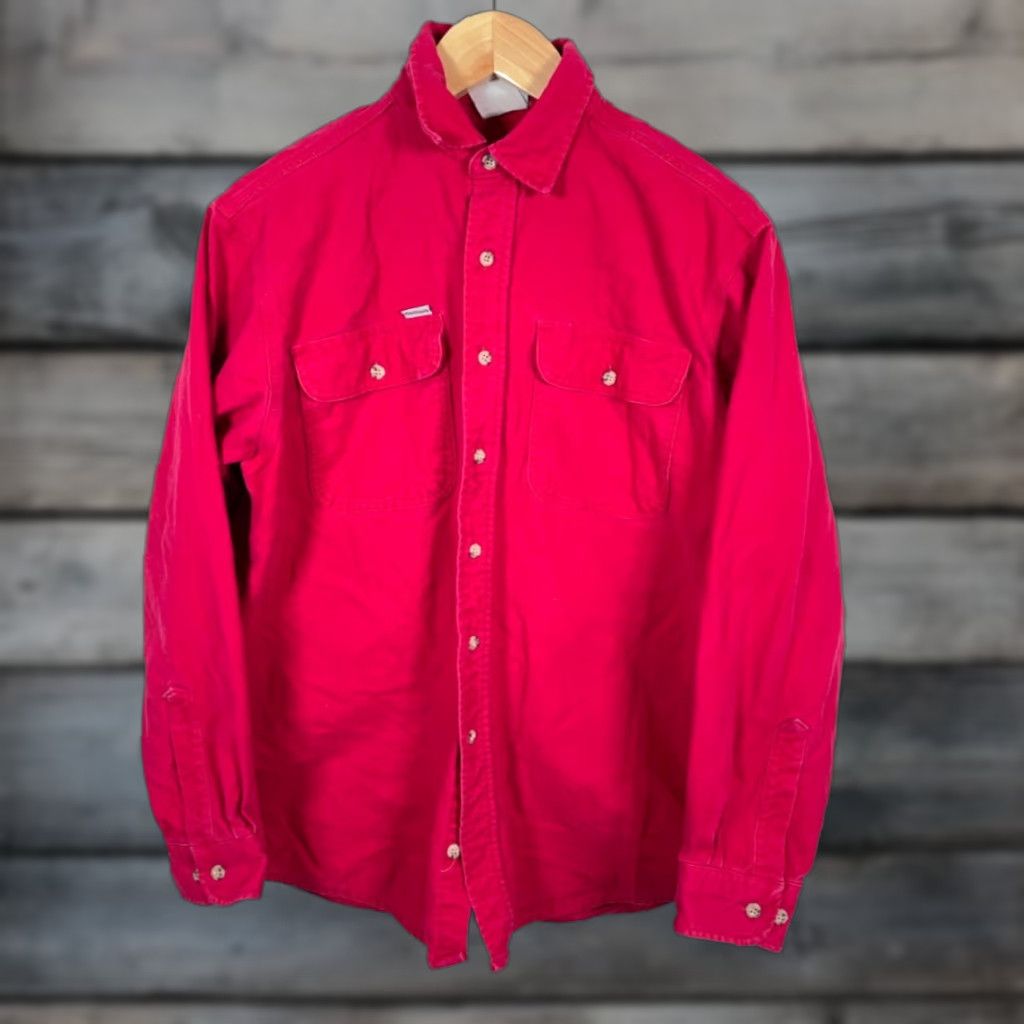 Carhartt VINTAGE Carhartt Shirt Chamois Cloth Button-Up Long Sleeve Collared 90s Grunge Red Men M Size US M / EU 48-50 / 2 - 1 Thumbnail