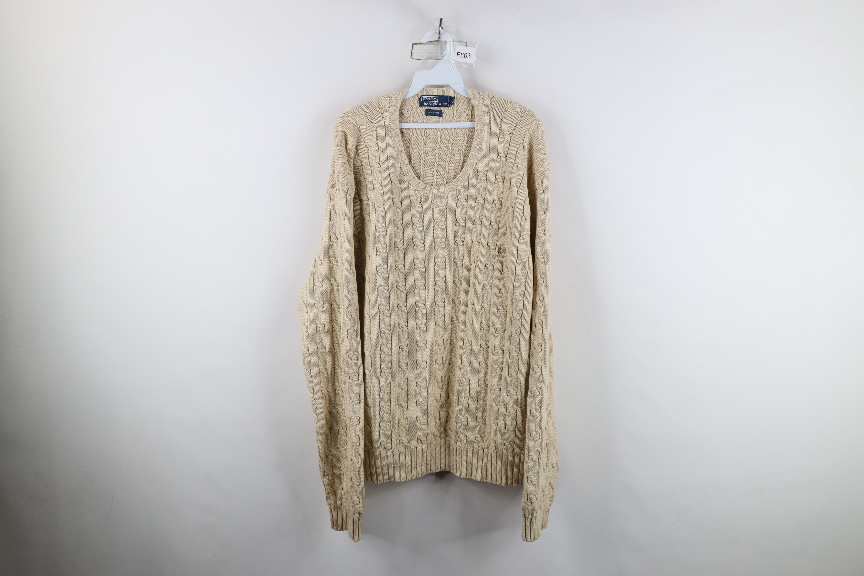 Ralph Lauren Vintage 90s Ralph Lauren Cotton Cable Knit Sweater Beige Size US XXL / EU 58 / 5 - 1 Thumbnail