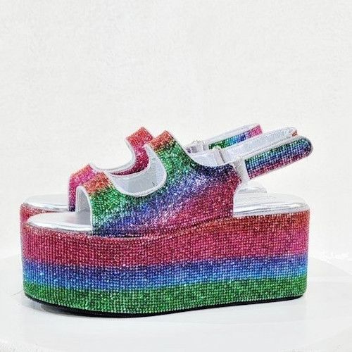 Other Oh Yeah Multi Color Rainbow 3" Platform Sparkling Rhinestone Size US 10 / IT 40 - 1 Thumbnail