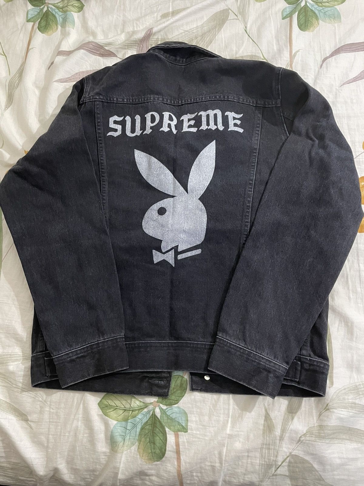 image of Playboy Denim Trucker Jacket in Black, Men's (Size Small)