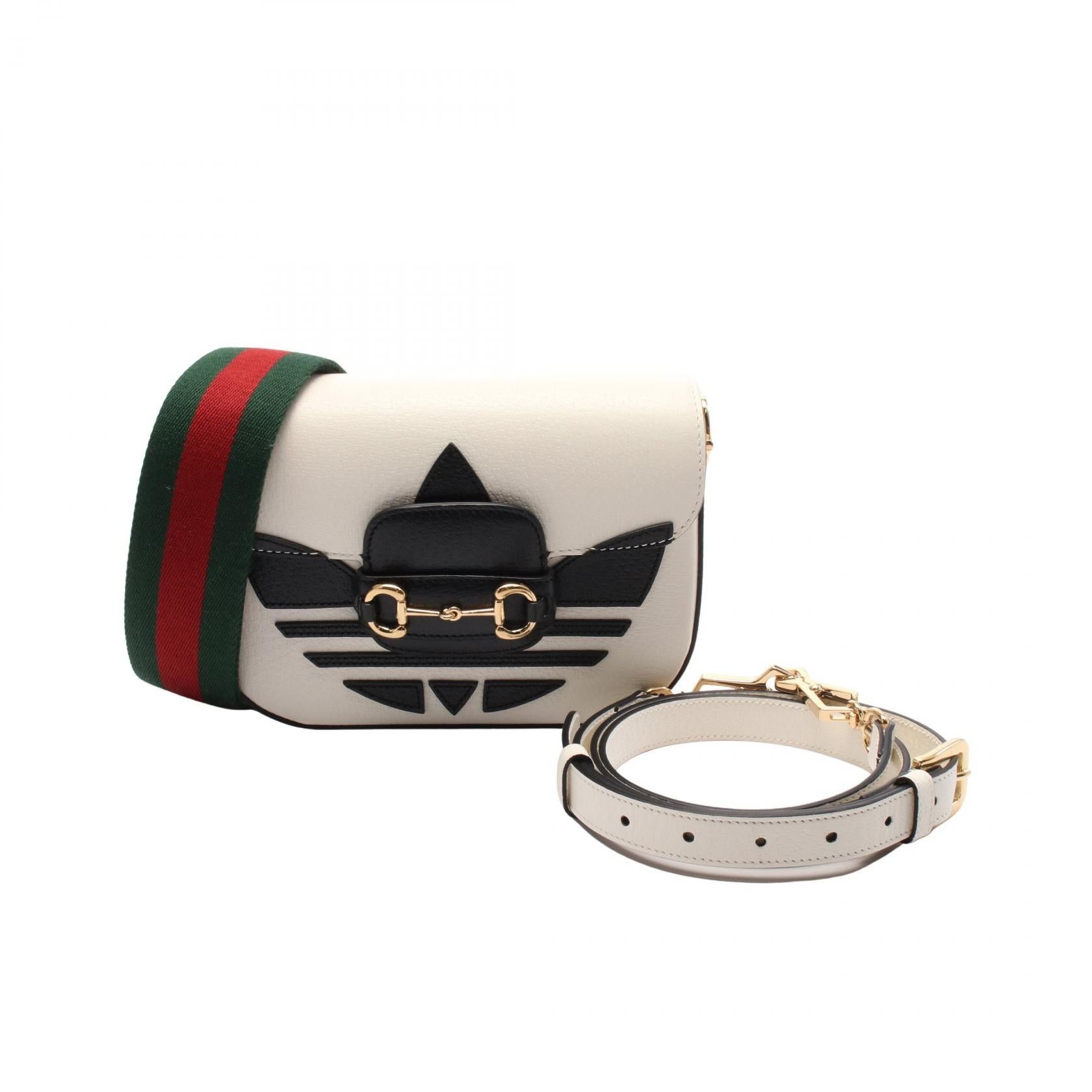 Gucci Gucci Gucci * Adidas Horsebit 1955 Shoulder Bag Leather White Black Size ONE SIZE - 1 Thumbnail