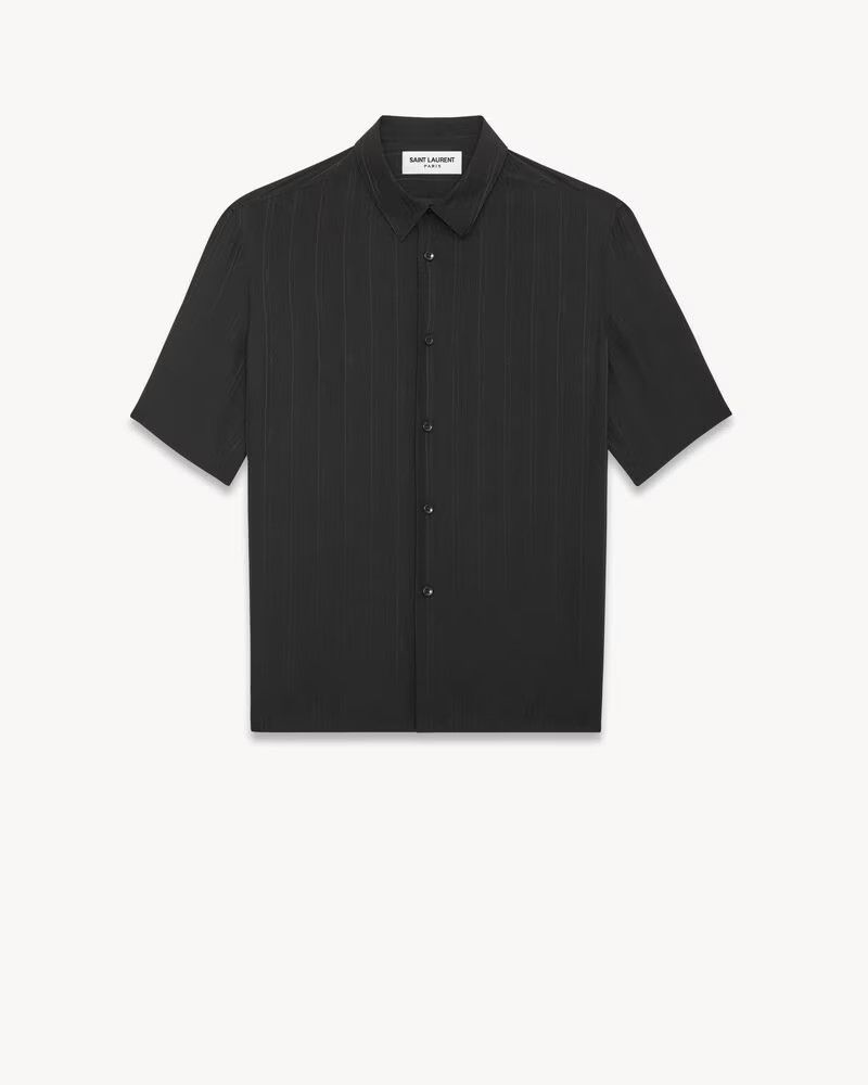 Saint Laurent Paris os11x1224 Shirt In Matte Shiny Cassandre Striped Silk Black Size US XL / EU 56 / 4 - 1 Thumbnail