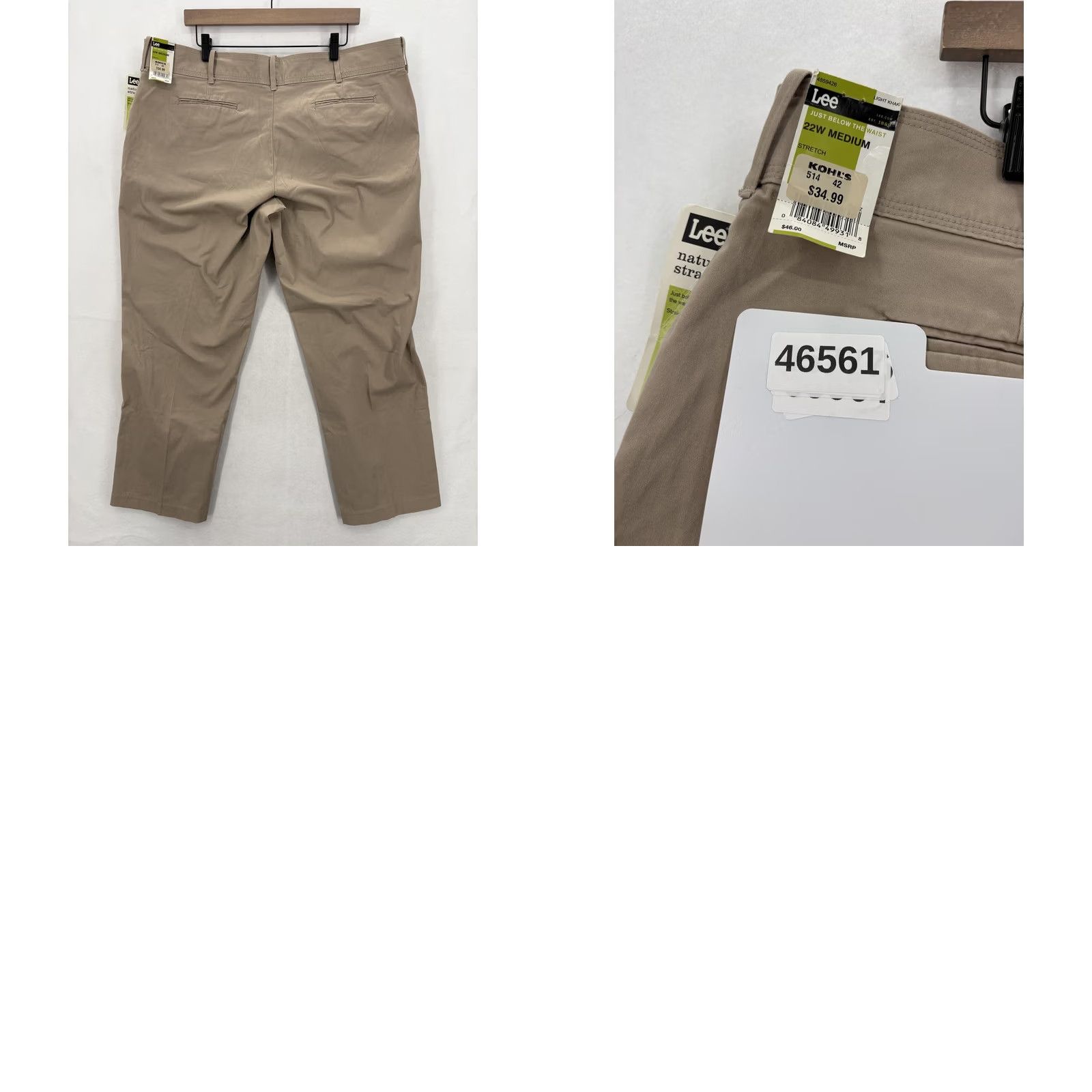 Lee Lee Womens Pants Khakis 22W Beige Natural Fit Straight Leg Elastic Waist Pockets Twill Slimming Stretch Casual Size 40" / US 18 - 10 Thumbnail